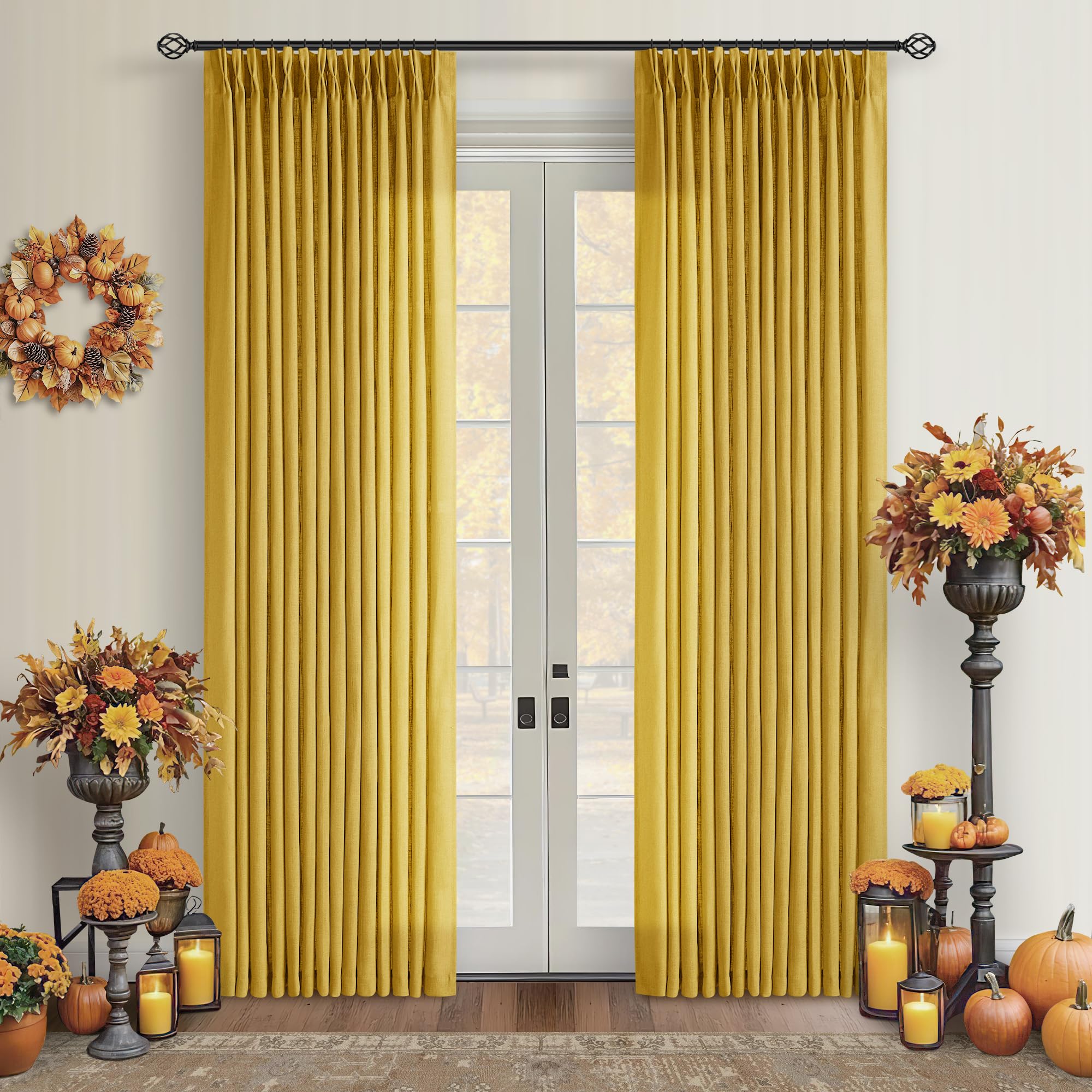 Natural Pinch Pleated Linen Curtains 84 Inch Length 2 Panels for Living Room Bedroom Textured Cream Ivory Birch Semi Sheer Boho Neutral Back Tab Pinch Pleat Hooks Rings Window Curtain 84 Inches Long