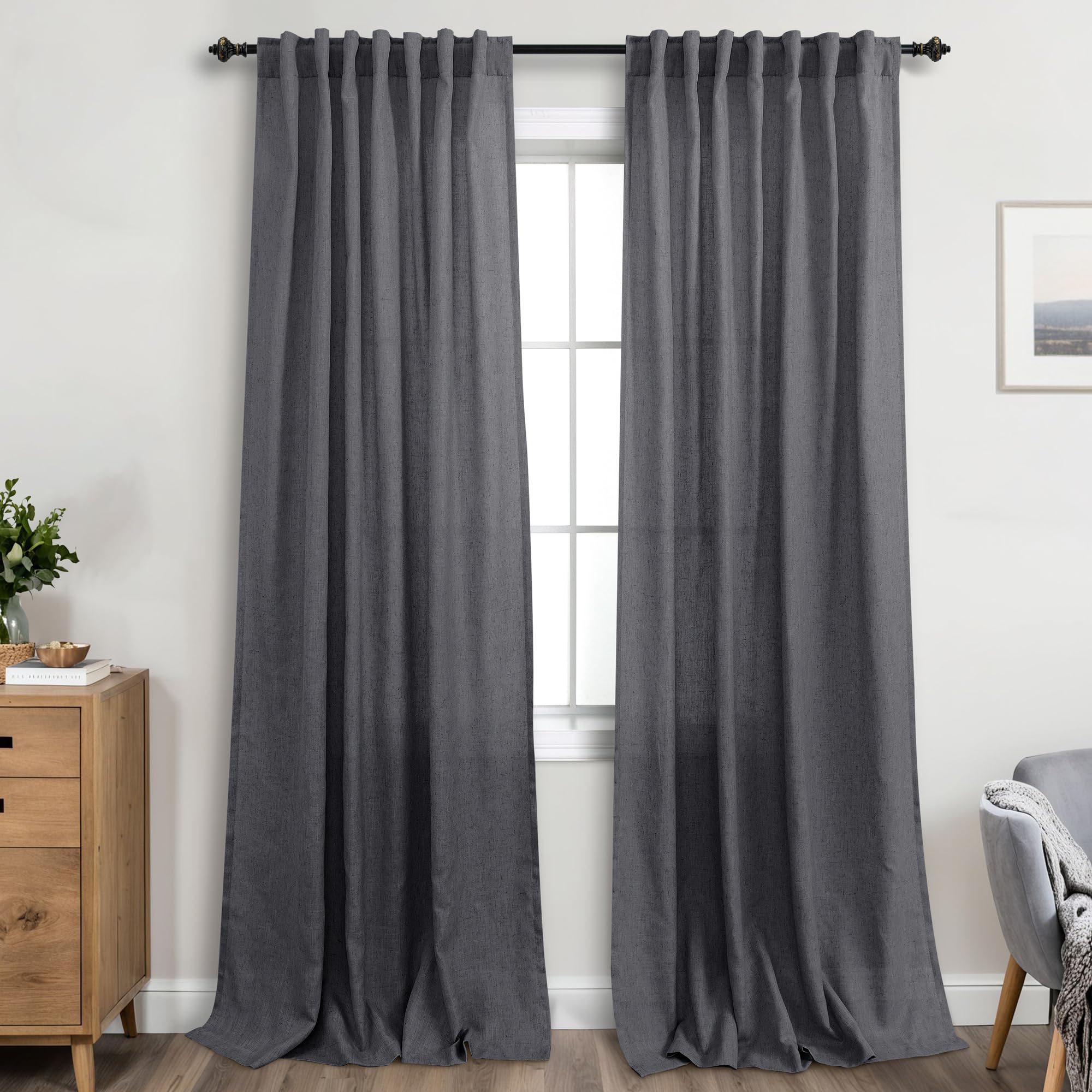 KOUFALL 92 Inch Curtains for Living Room 2 Panels Set,Light Filtering Farmhouse Boho Linen Semi Sheer Curtain Drapes 92 Inches Long for Bedroom,Cream Ivory