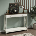 Treocho Black Console Table with Drawer and Storage Shelves, Foyer Sofa Table Narrow for Entryway, Living Room, Hallway