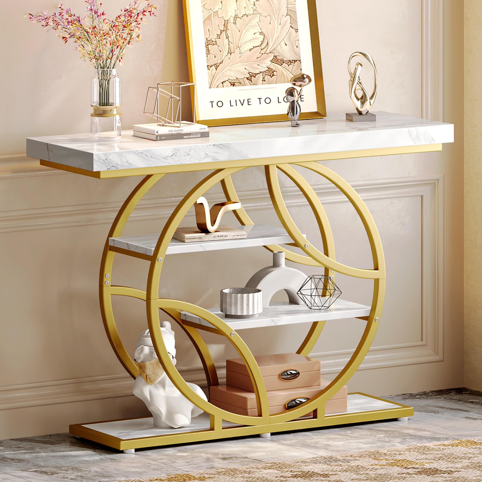 Huuger Modern Console Table, 41.3 Inch Sofa Table with Artistic Curved Metal Frame, Narrow Entryway Table for Hallway, Living Room, Behind Couch, Rustic Brown