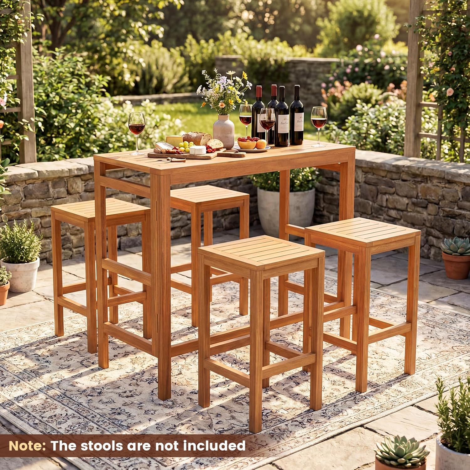 HAPPYGRILL Acacia Wood Folding Bar Table Outdoor Counter Height Patio Dining Table with Slatted Tabletop, for Outside Balcony Garden and Backyard