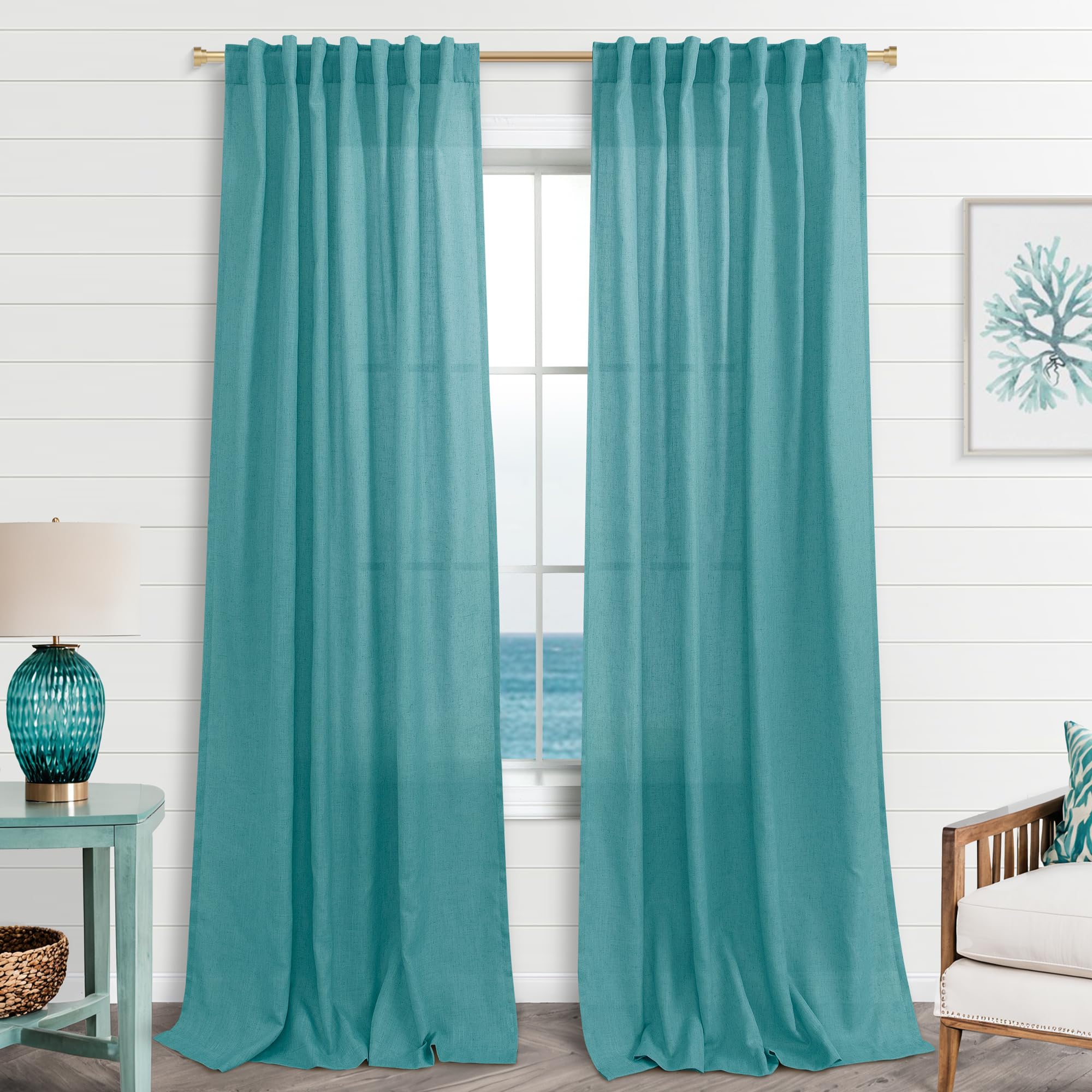 KOUFALL 92 Inch Curtains for Living Room 2 Panels Set,Light Filtering Farmhouse Boho Linen Semi Sheer Curtain Drapes 92 Inches Long for Bedroom,Cream Ivory