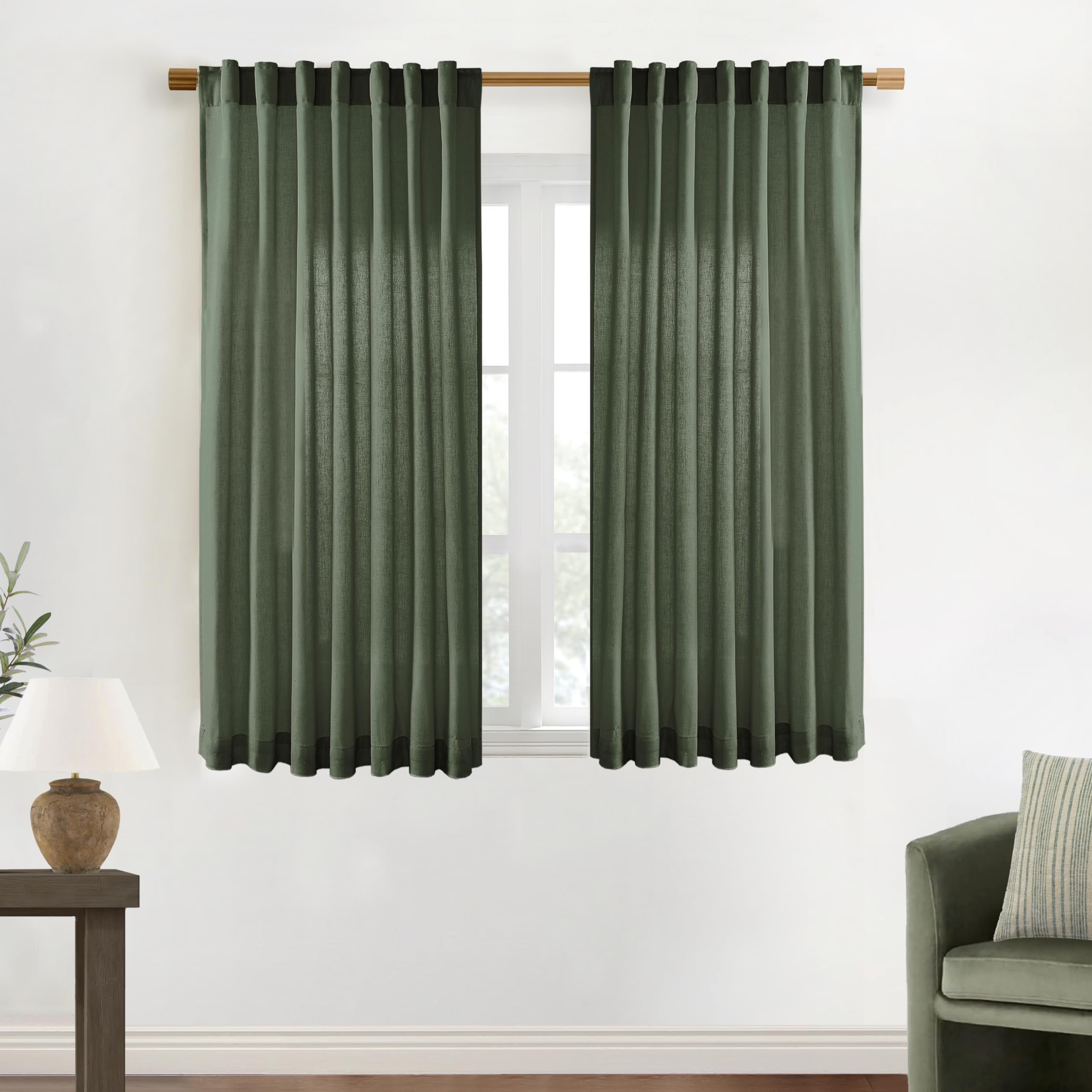 XTMYI 90 Inches Long Sheer Linen Curtains 2 Panels Set,Hook Tape Back Tab Semi Sheer Cotton Blend Fabric Modern Cottage Core Cottagecore Curtain Drapes for Living Room Bedroom,50x90 in Length