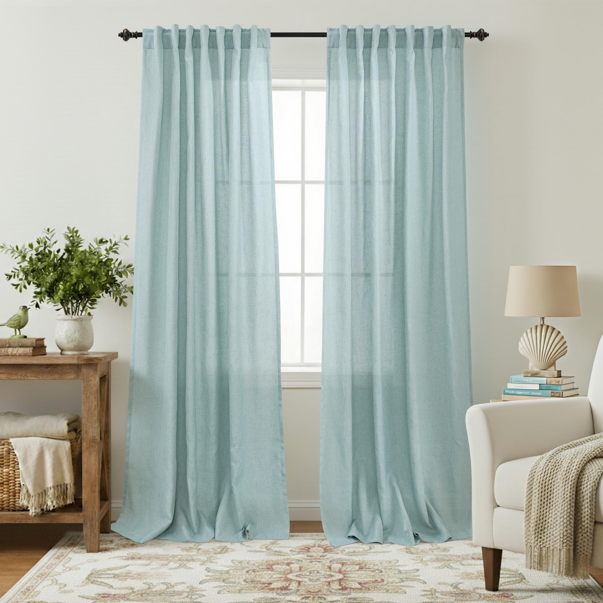 KOUFALL 92 Inch Curtains for Living Room 2 Panels Set,Light Filtering Farmhouse Boho Linen Semi Sheer Curtain Drapes 92 Inches Long for Bedroom,Cream Ivory