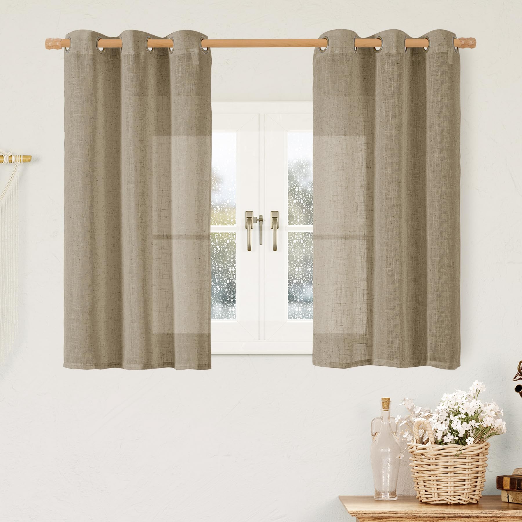 LAMIT Natural Cream Ivory Long Linen Curtains for Living Room, 108 inches Long Bronze Grommet Light Filtering Window Textured Neutral Sheer Drapes for Bedroom Farmhouse, 2 Panels, 52 x 108 Inch