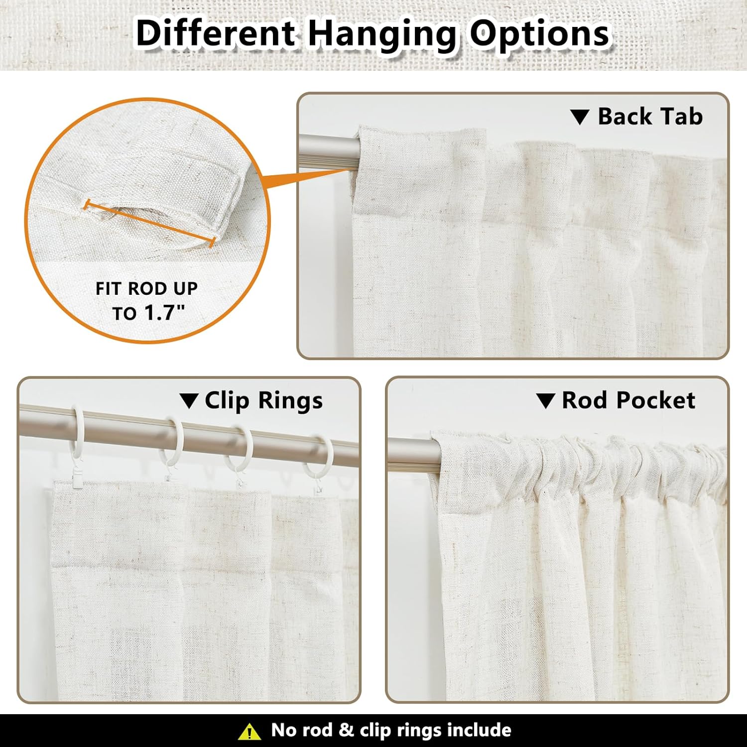 MYSKY HOME Country Curtains for Sliding Glass Door, Back Tab Semi Sheer Curtain Panels Extra Long Floor Length Drapes Linen Texture Soft Touch, 50x108 Inch, Linen, Set of 2