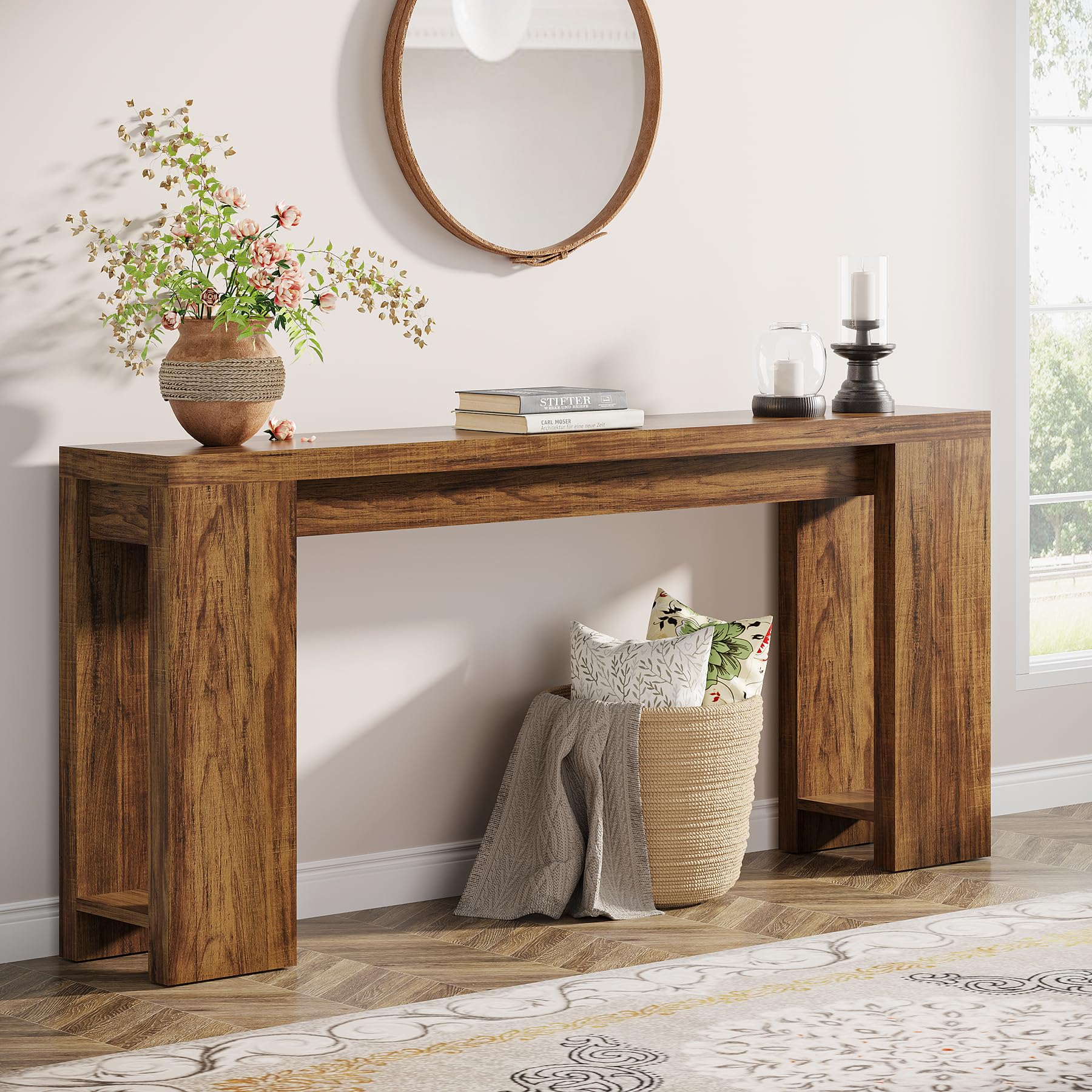 Tribesigns 70.9-Inch Extra Long Console Table, Farmhouse Wood Sofa Table Behind Couch, Narrow Entryway Accent Table for Living Room, Hallway, Entrance, Foyer, Light Oak Brown