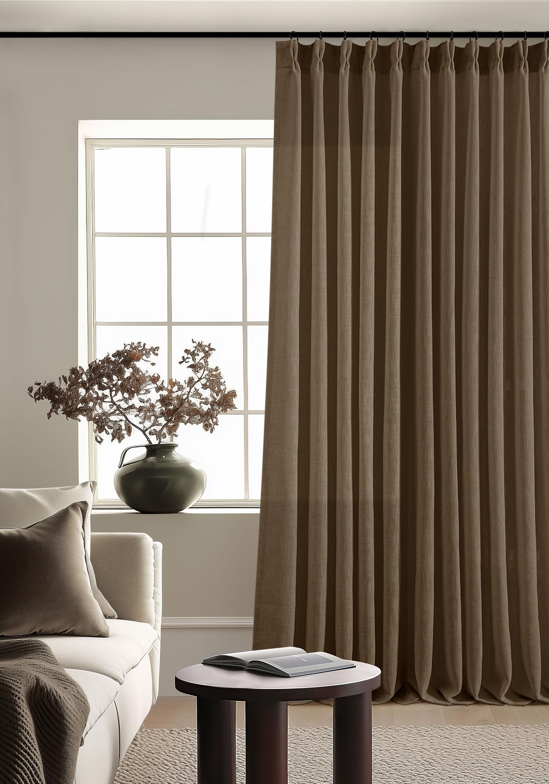 Natural Pinch Pleated Linen Curtains 84 Inch Length 2 Panels for Living Room Bedroom Textured Cream Ivory Birch Semi Sheer Boho Neutral Back Tab Pinch Pleat Hooks Rings Window Curtain 84 Inches Long