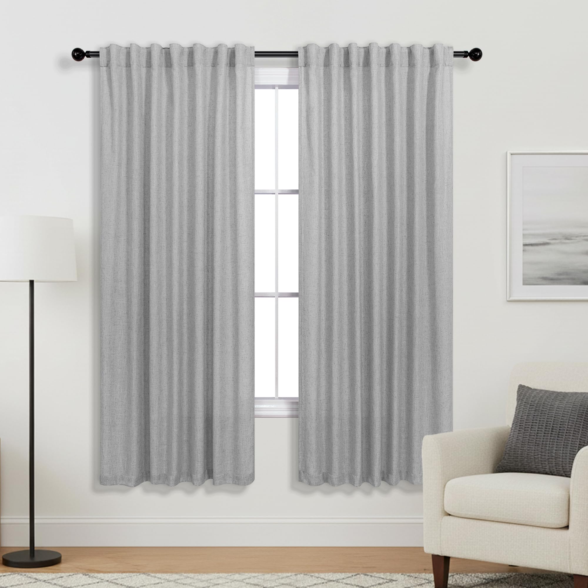 KOUFALL 92 Inch Curtains for Living Room 2 Panels Set,Light Filtering Farmhouse Boho Linen Semi Sheer Curtain Drapes 92 Inches Long for Bedroom,Cream Ivory
