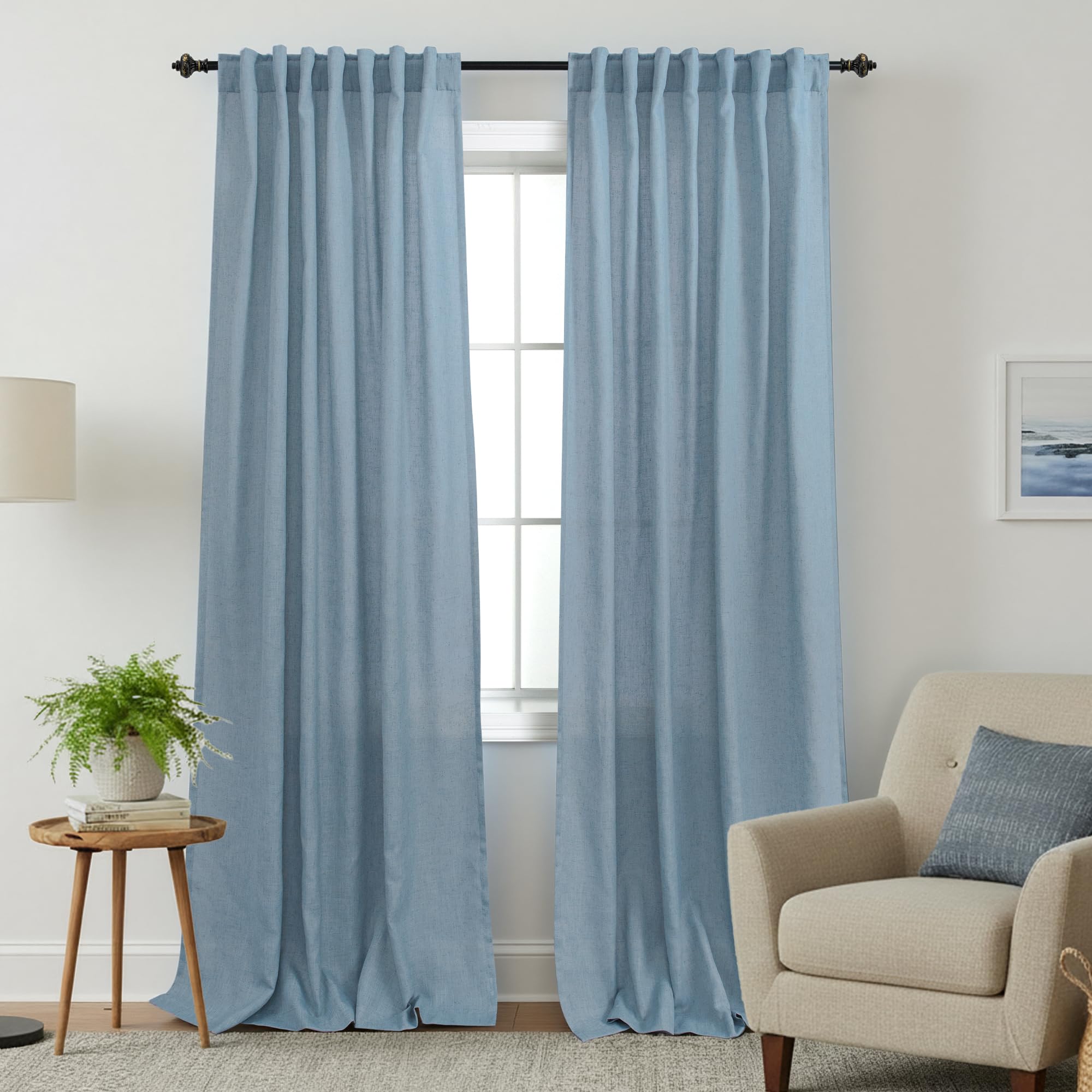 KOUFALL 92 Inch Curtains for Living Room 2 Panels Set,Light Filtering Farmhouse Boho Linen Semi Sheer Curtain Drapes 92 Inches Long for Bedroom,Cream Ivory