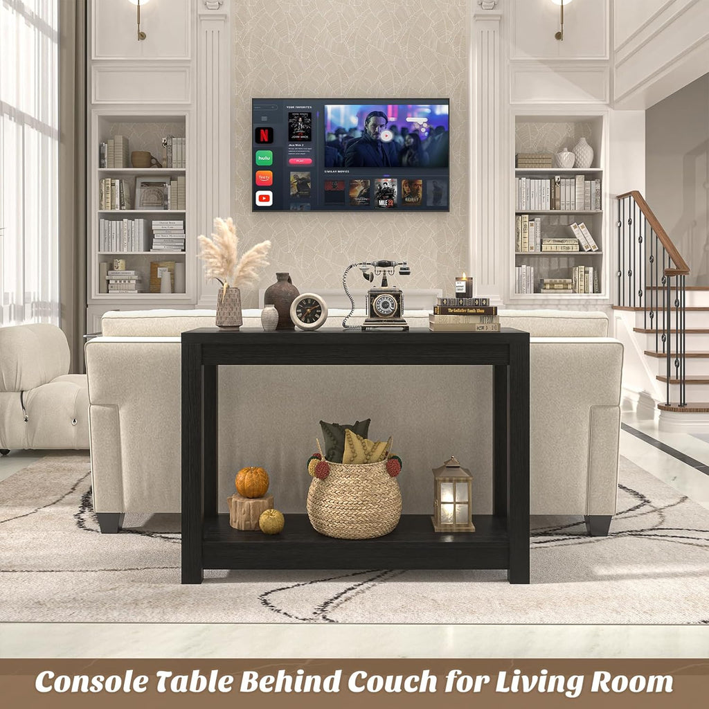 Besiost 32" Black Grain Wood Narrow Entryway Table with Shelf Storage & Simple Assembly