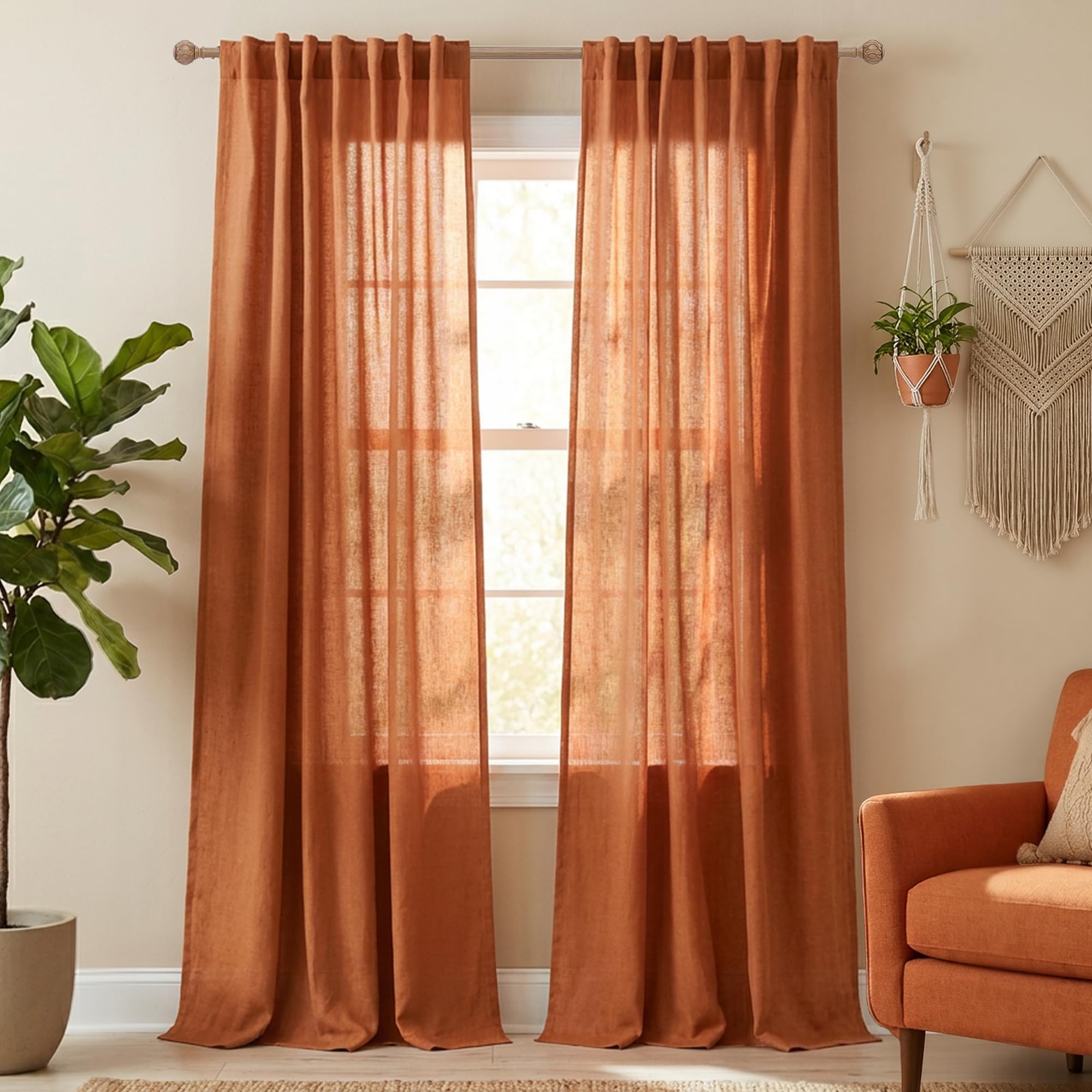 KOUFALL 92 Inch Curtains for Living Room 2 Panels Set,Light Filtering Farmhouse Boho Linen Semi Sheer Curtain Drapes 92 Inches Long for Bedroom,Cream Ivory