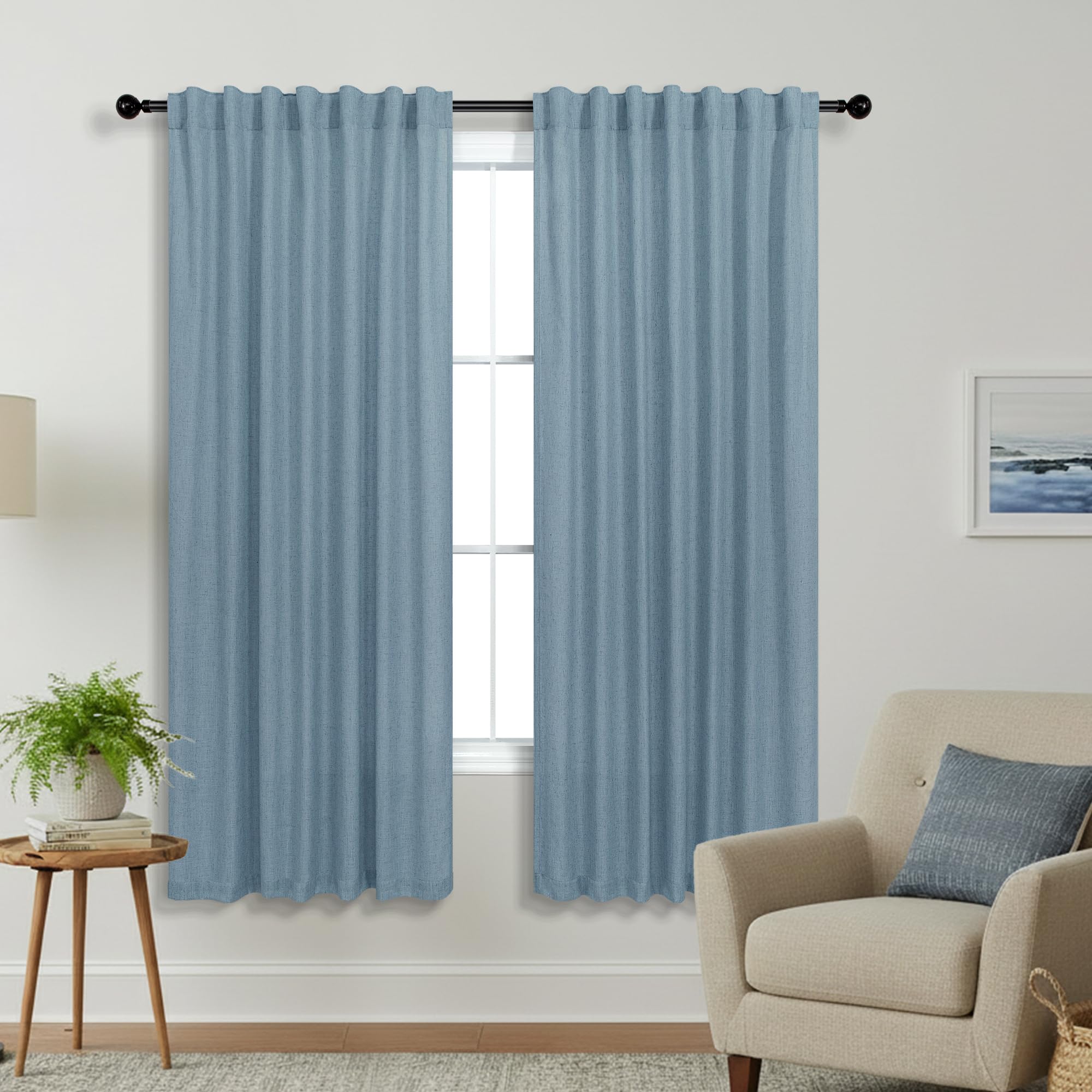 KOUFALL 92 Inch Curtains for Living Room 2 Panels Set,Light Filtering Farmhouse Boho Linen Semi Sheer Curtain Drapes 92 Inches Long for Bedroom,Cream Ivory