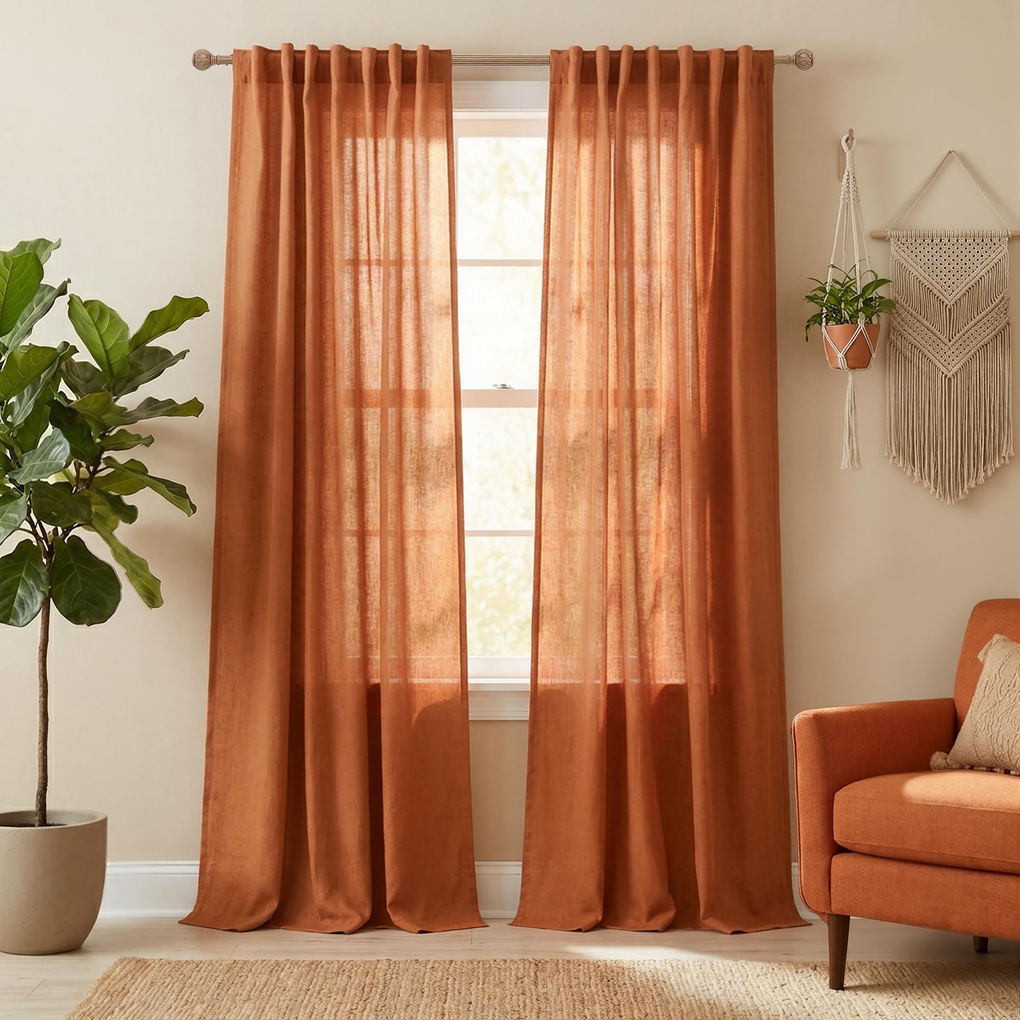 KOUFALL 92 Inch Curtains for Living Room 2 Panels Set,Light Filtering Farmhouse Boho Linen Semi Sheer Curtain Drapes 92 Inches Long for Bedroom,Cream Ivory