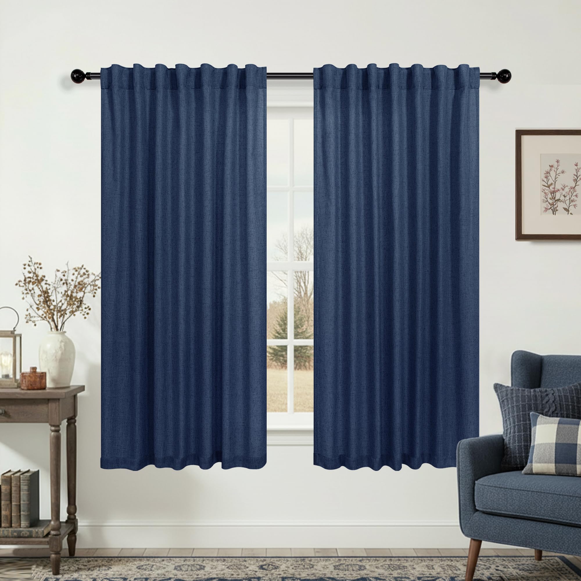 KOUFALL 92 Inch Curtains for Living Room 2 Panels Set,Light Filtering Farmhouse Boho Linen Semi Sheer Curtain Drapes 92 Inches Long for Bedroom,Cream Ivory