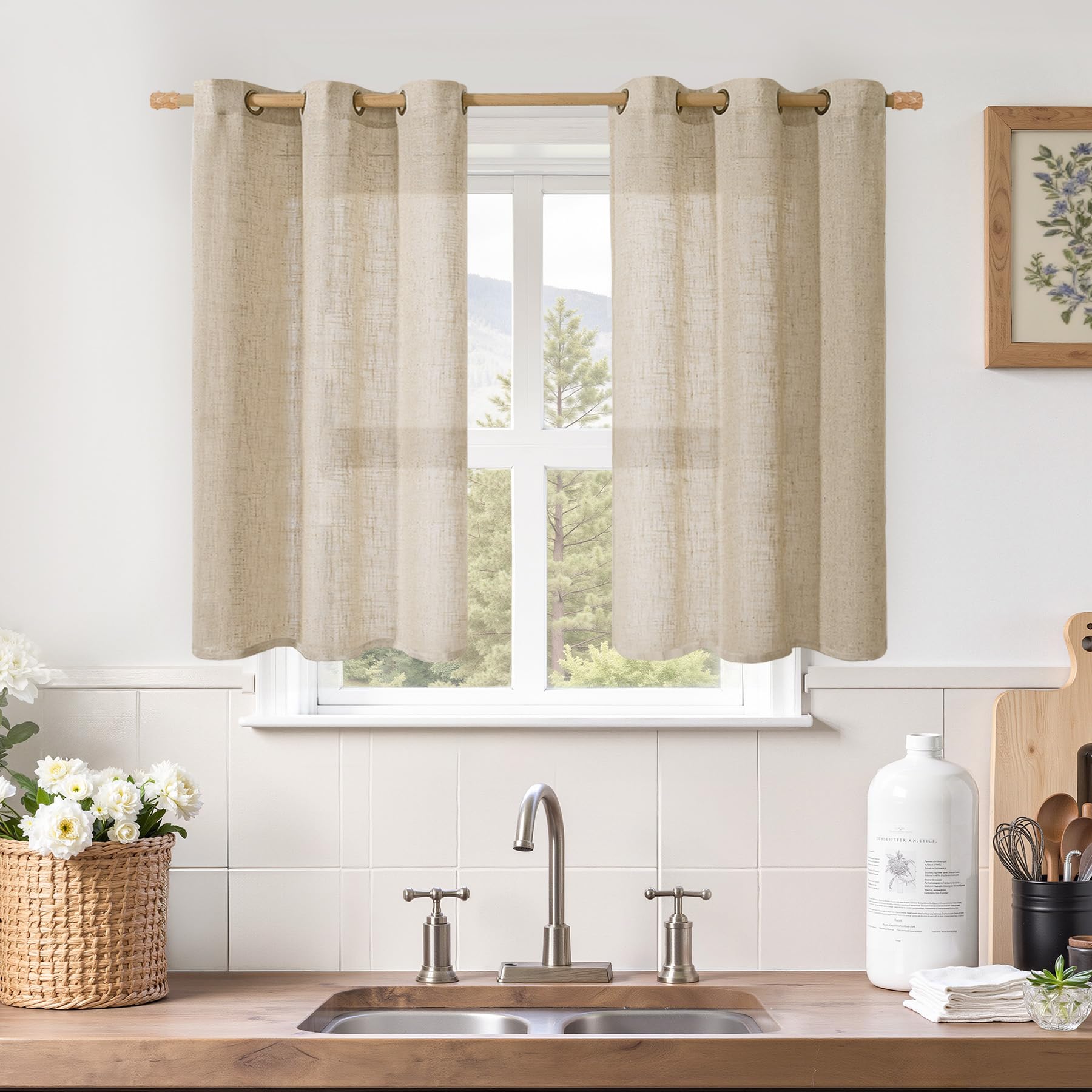 LAMIT Natural Cream Ivory Long Linen Curtains for Living Room, 108 inches Long Bronze Grommet Light Filtering Window Textured Neutral Sheer Drapes for Bedroom Farmhouse, 2 Panels, 52 x 108 Inch