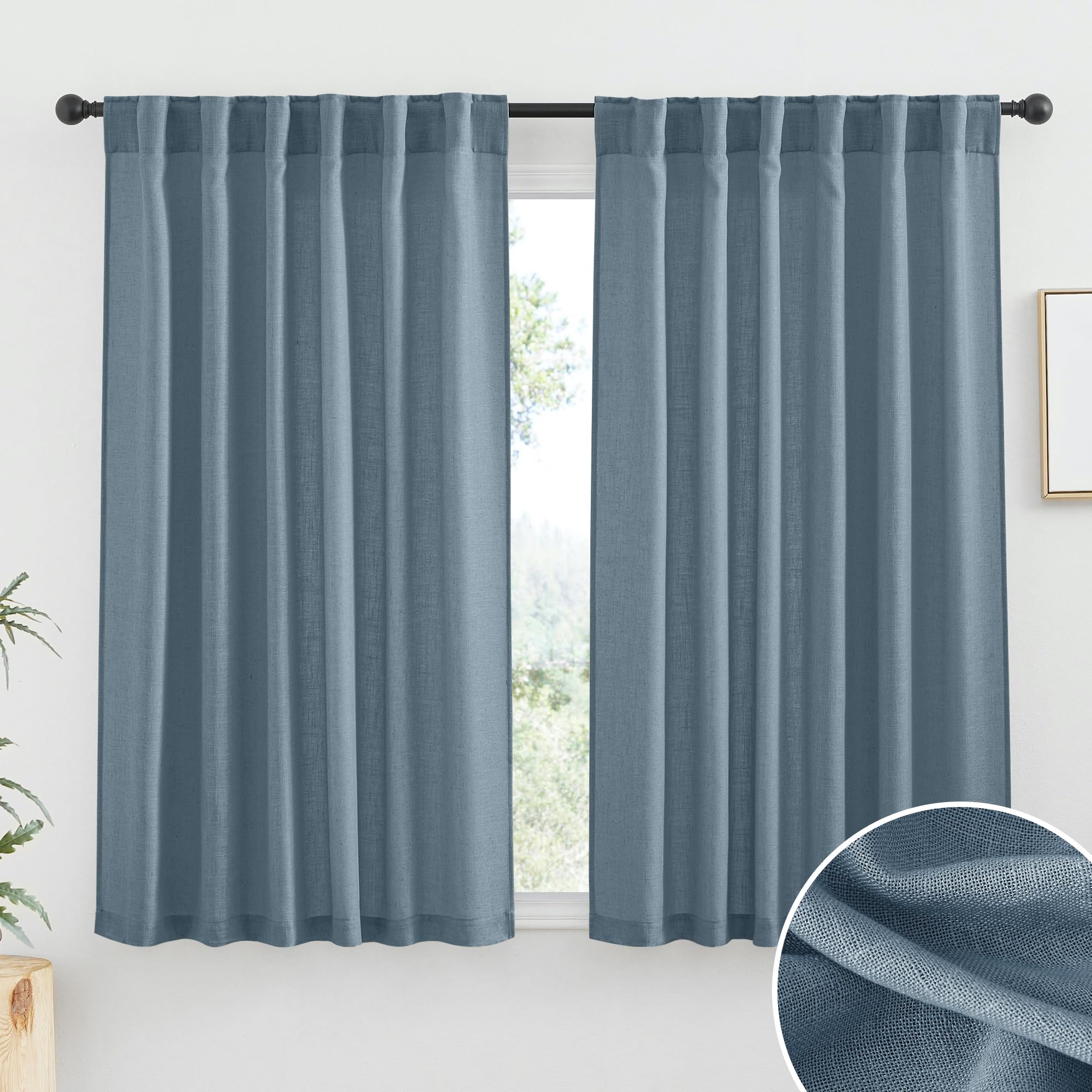 RYB HOME Semi Sheer Curtains 102 inches Long, Back Tab Light Filtration Half Privacy Window Curtains & Drapes for Bedroom Living Room, Linen, W 52 x L 102 inches, 2 Panels Set
