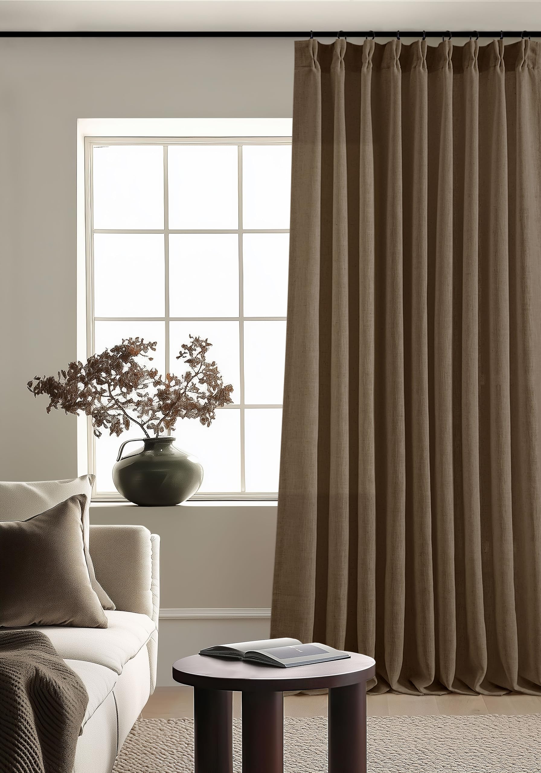 Natural Pinch Pleated Linen Curtains 84 Inch Length 2 Panels for Living Room Bedroom Textured Cream Ivory Birch Semi Sheer Boho Neutral Back Tab Pinch Pleat Hooks Rings Window Curtain 84 Inches Long
