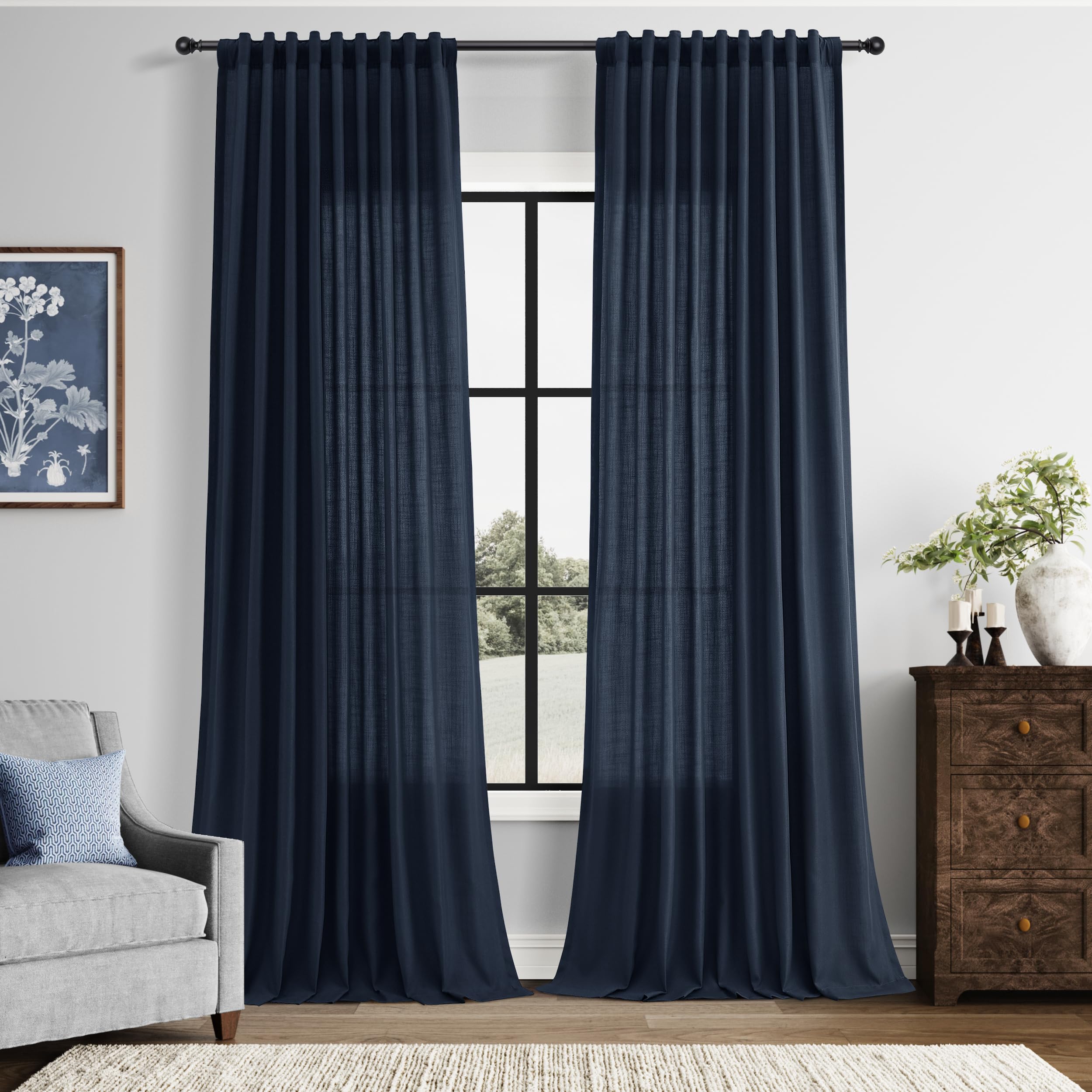 Nanspring Linen Curtains 80 Inches Long for Living Room Semi Sheer Light Filtering Curtain Back Tab Neutral Boho Modern Farmhouse Window Drapes for Bedroom 52x80 2 Panels Cream Ivory Beige Natural