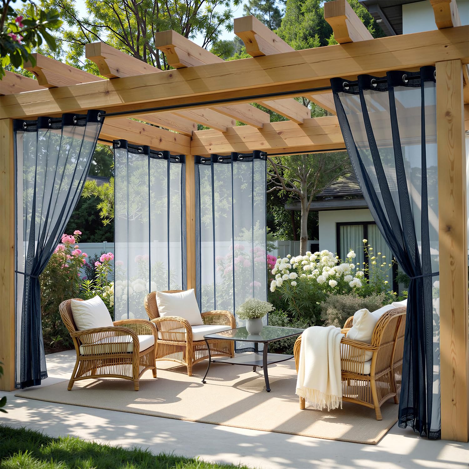 MIULEE White Outdoor Curtain for Patio Waterproof, 4 Panels Grommet Outside Sheer Curtains for Gazebo/Pergola/Cabana/Porch/Balcony, 54 x 108 Inch Long