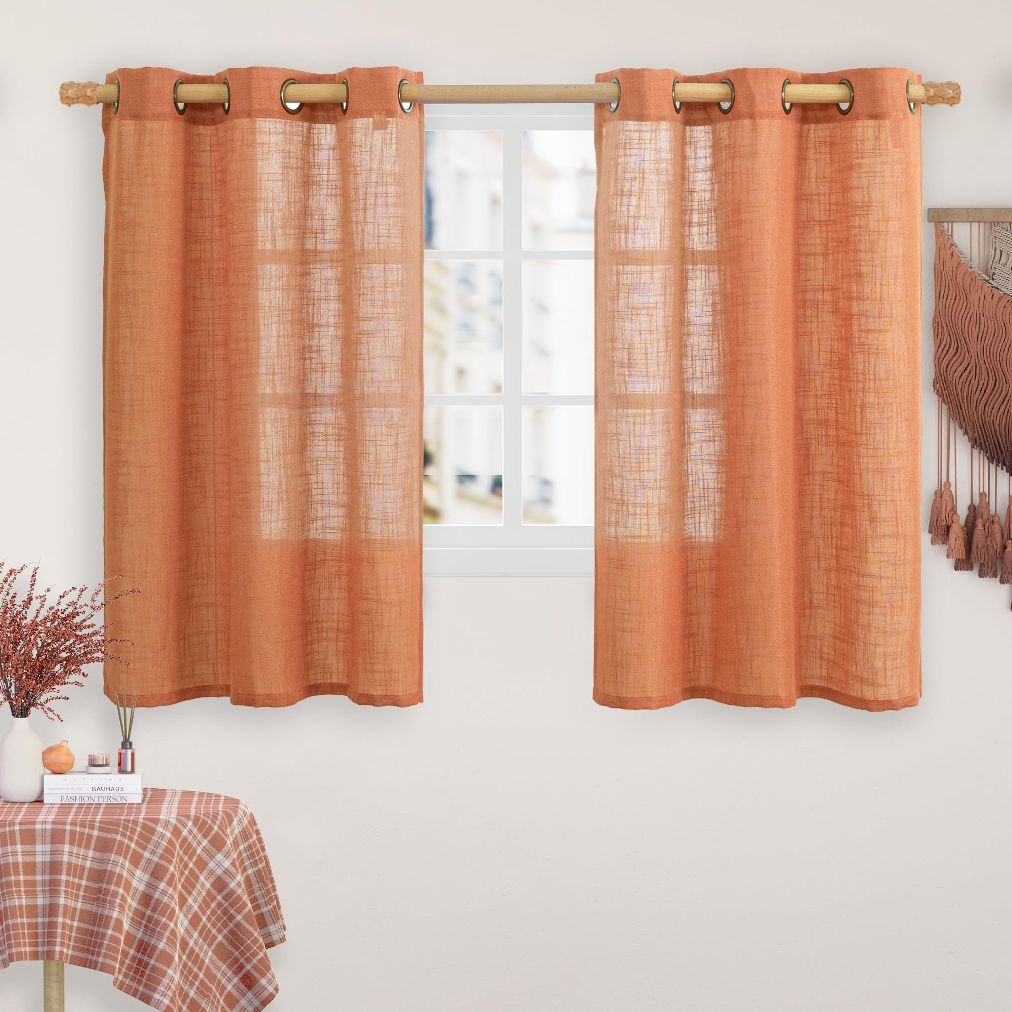 LAMIT Natural Cream Ivory Long Linen Curtains for Living Room, 108 inches Long Bronze Grommet Light Filtering Window Textured Neutral Sheer Drapes for Bedroom Farmhouse, 2 Panels, 52 x 108 Inch