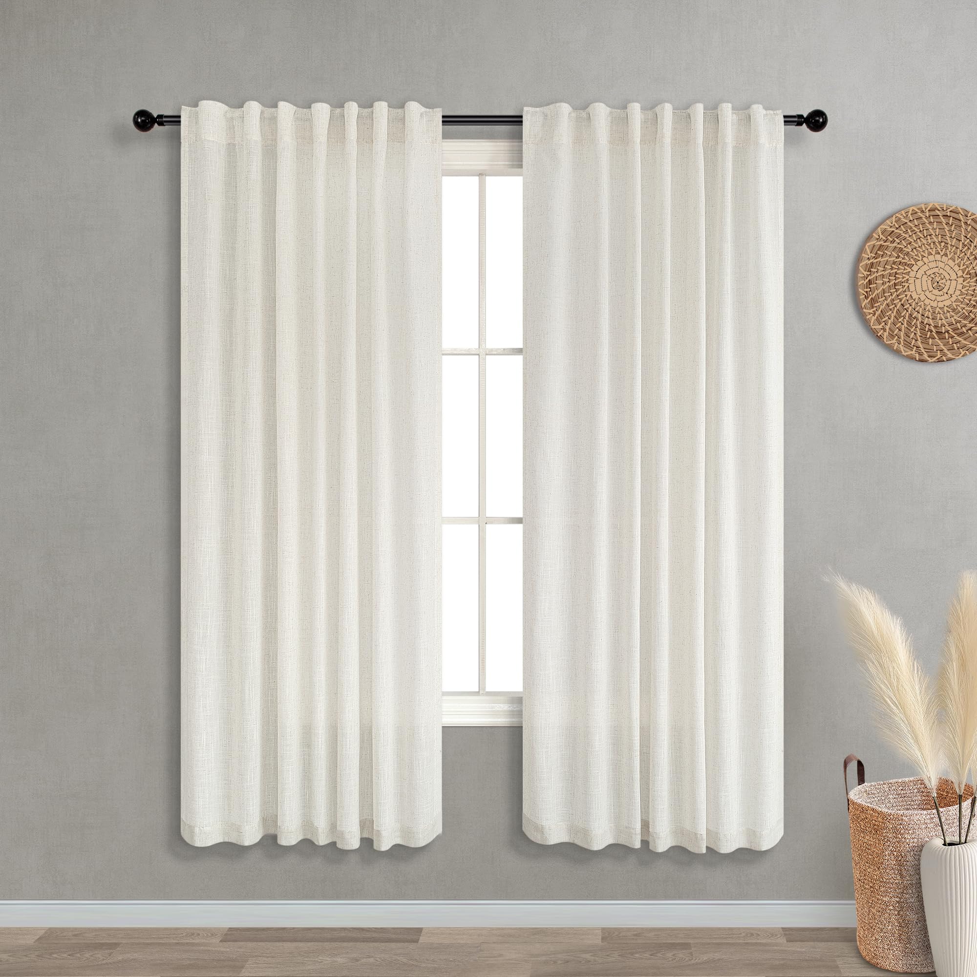 KOUFALL 92 Inch Curtains for Living Room 2 Panels Set,Light Filtering Farmhouse Boho Linen Semi Sheer Curtain Drapes 92 Inches Long for Bedroom,Cream Ivory