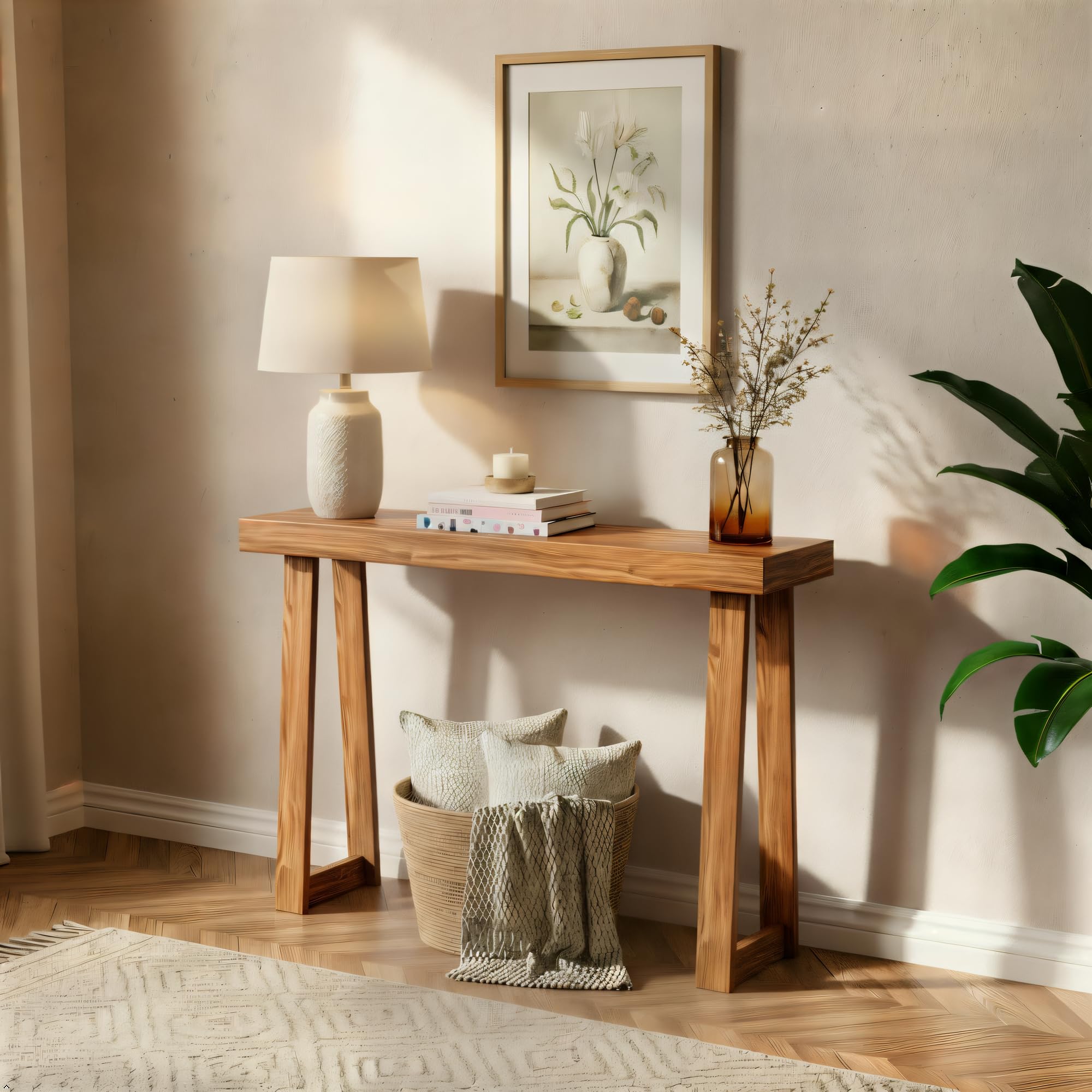 Plank+Beam Solid Wood Console Table, 46 Inch, Sofa Table, Narrow Entryway Table for Hallway, Behind The Couch, Living Room, Foyer, Easy Assembly, Black