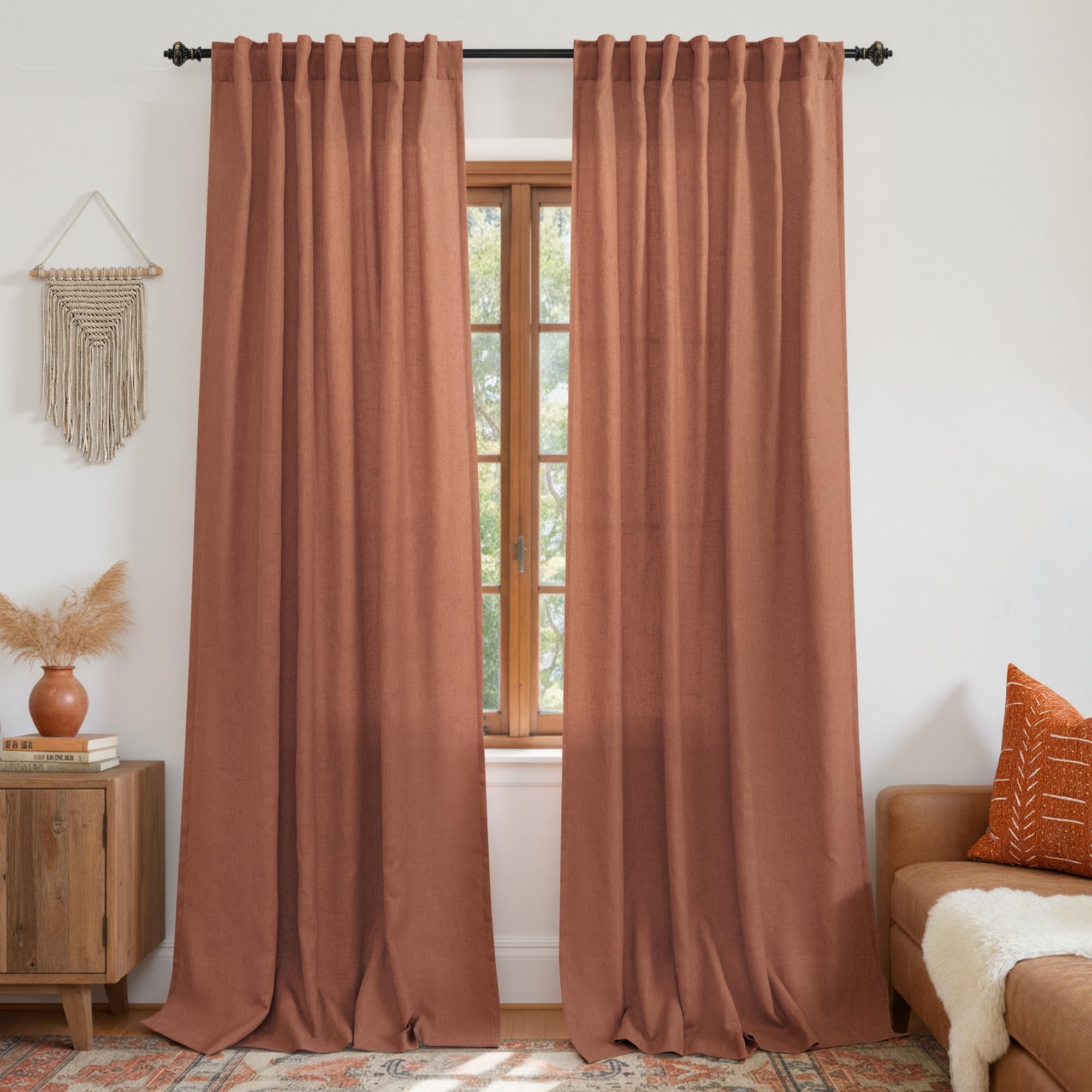KOUFALL 92 Inch Curtains for Living Room 2 Panels Set,Light Filtering Farmhouse Boho Linen Semi Sheer Curtain Drapes 92 Inches Long for Bedroom,Cream Ivory