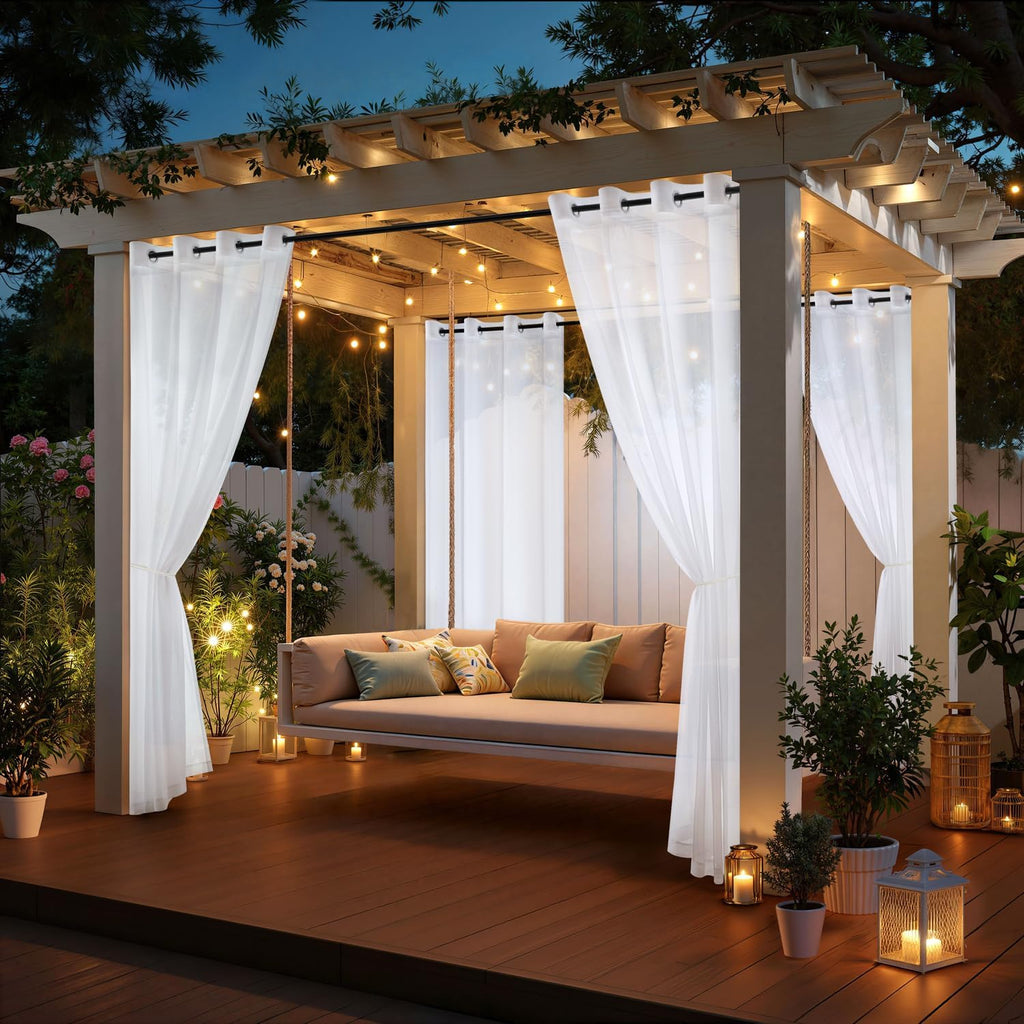 MIULEE White Outdoor Curtain for Patio Waterproof, 4 Panels Grommet Outside Sheer Curtains for Gazebo/Pergola/Cabana/Porch/Balcony, 54 x 108 Inch Long