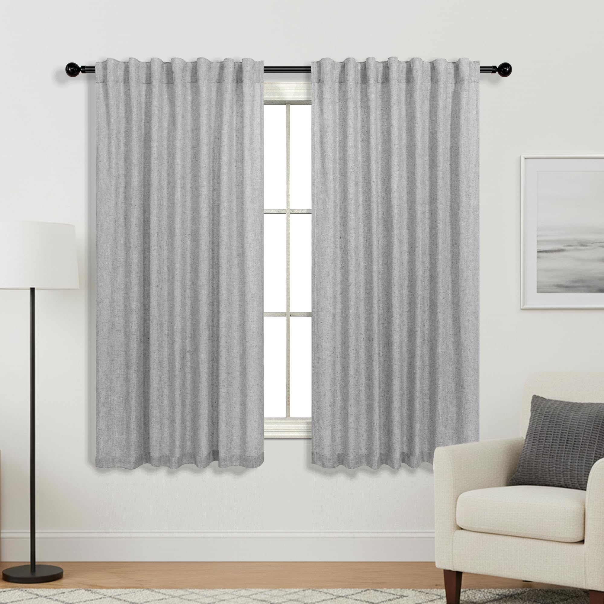 KOUFALL 92 Inch Curtains for Living Room 2 Panels Set,Light Filtering Farmhouse Boho Linen Semi Sheer Curtain Drapes 92 Inches Long for Bedroom,Cream Ivory