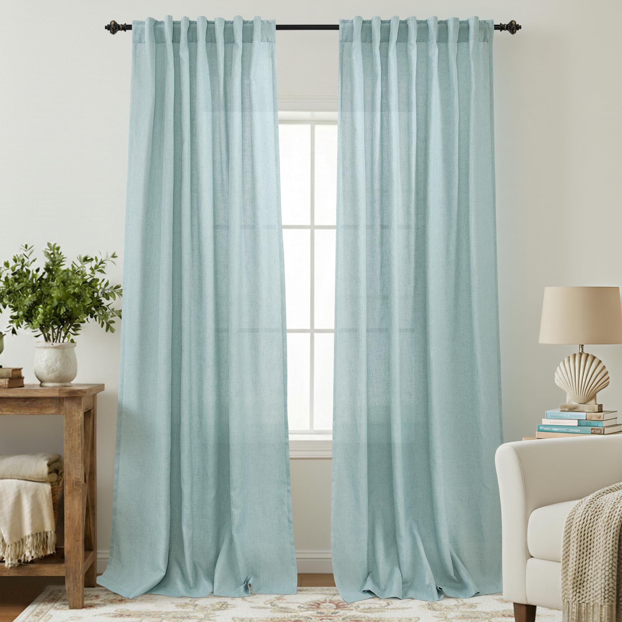 KOUFALL 92 Inch Curtains for Living Room 2 Panels Set,Light Filtering Farmhouse Boho Linen Semi Sheer Curtain Drapes 92 Inches Long for Bedroom,Cream Ivory