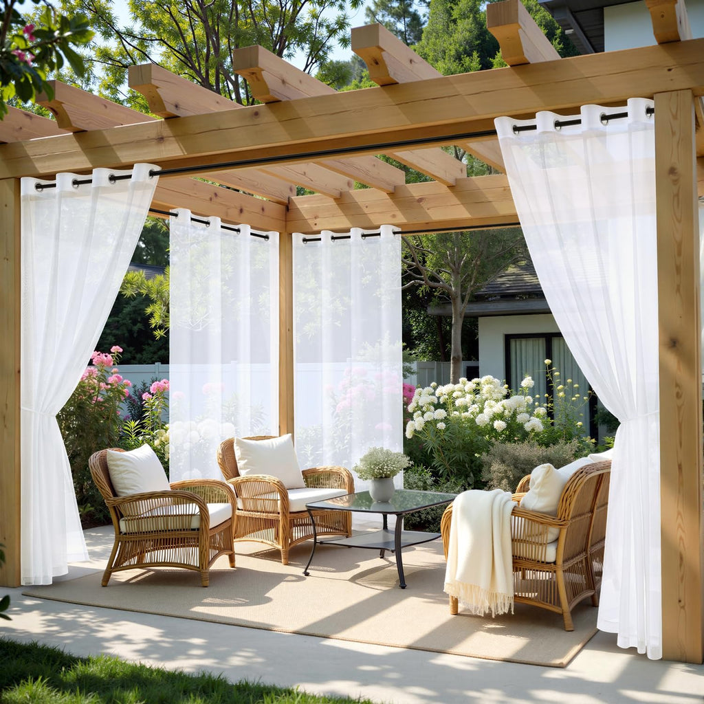 MIULEE White Outdoor Curtain for Patio Waterproof, 4 Panels Grommet Outside Sheer Curtains for Gazebo/Pergola/Cabana/Porch/Balcony, 54 x 108 Inch Long