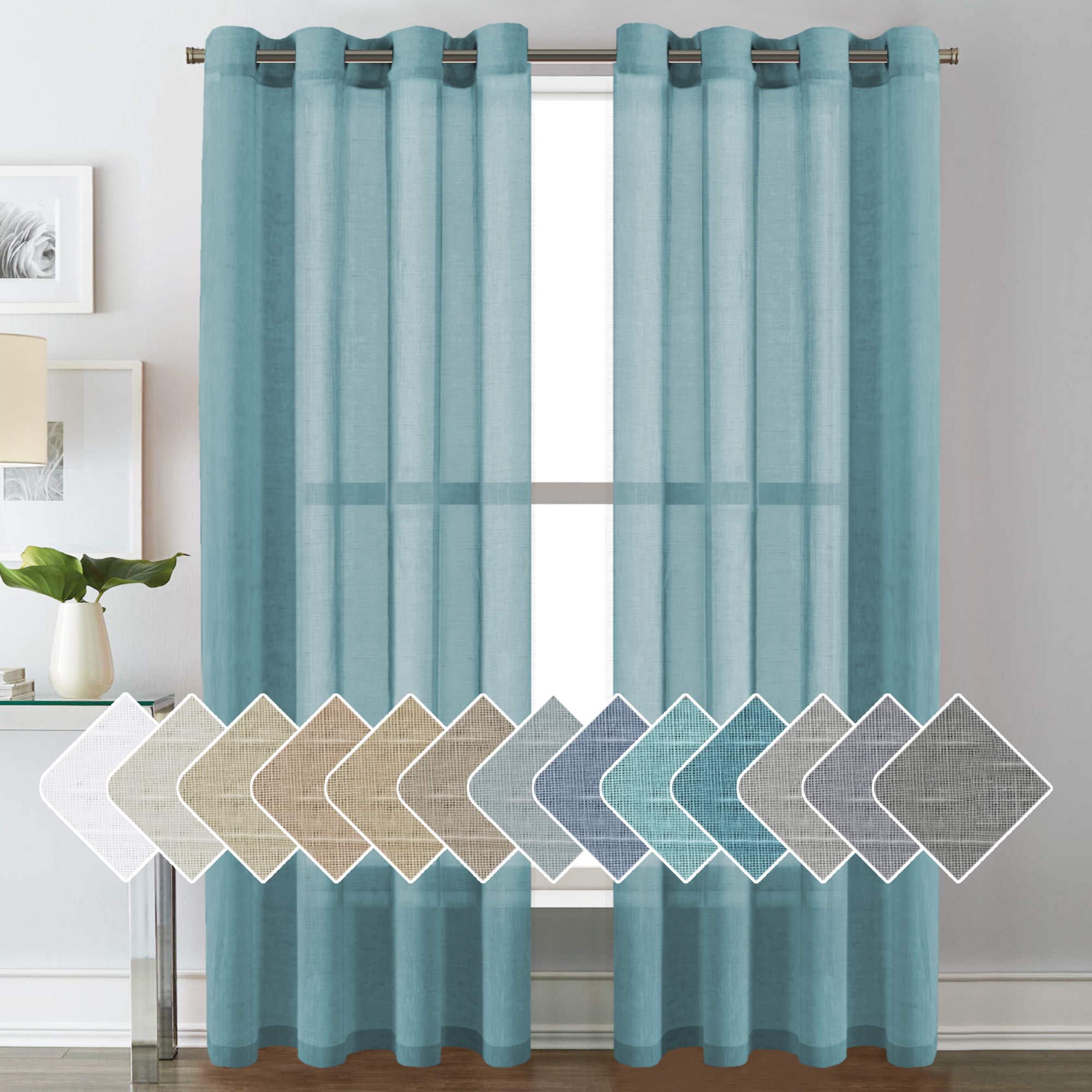 H.VERSAILTEX Linen Curtains Natural Linen Semi-Sheer Curtains 2 Panels Nickel Grommet Privacy Added Premium Soft Rich Material Drapes for Bedroom/Livingroom - 52x108 - Inch - Linen