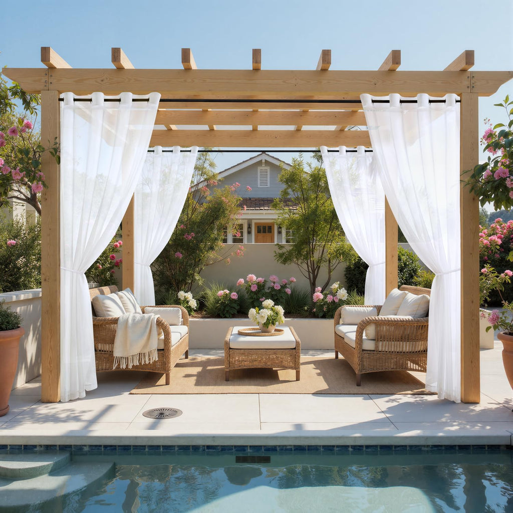 MIULEE White Outdoor Curtain for Patio Waterproof, 4 Panels Grommet Outside Sheer Curtains for Gazebo/Pergola/Cabana/Porch/Balcony, 54 x 108 Inch Long