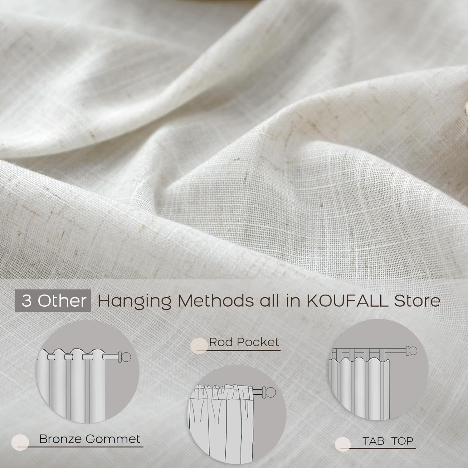 KOUFALL 92 Inch Curtains for Living Room 2 Panels Set,Light Filtering Farmhouse Boho Linen Semi Sheer Curtain Drapes 92 Inches Long for Bedroom,Cream Ivory