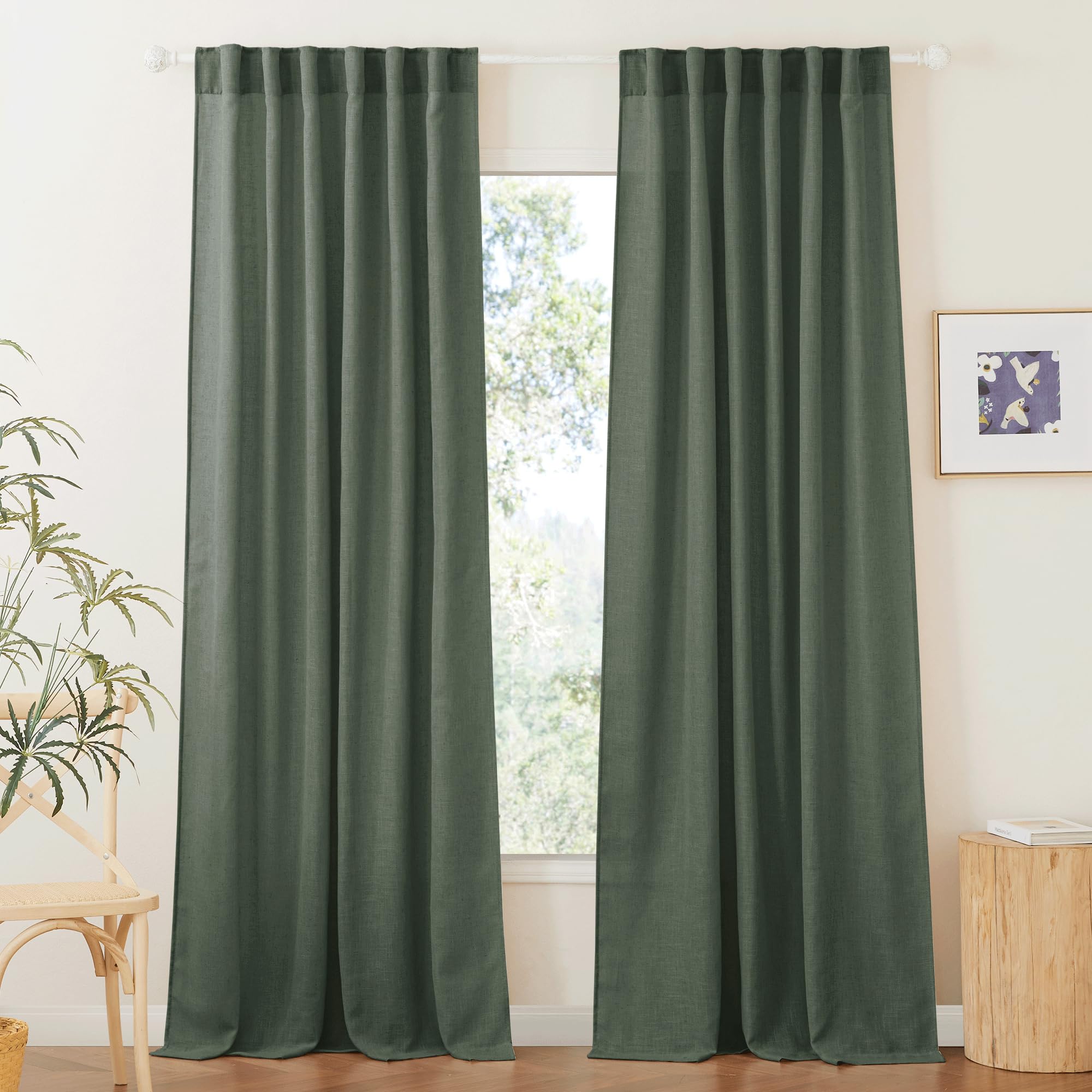 RYB HOME Semi Sheer Curtains 102 inches Long, Back Tab Light Filtration Half Privacy Window Curtains & Drapes for Bedroom Living Room, Linen, W 52 x L 102 inches, 2 Panels Set