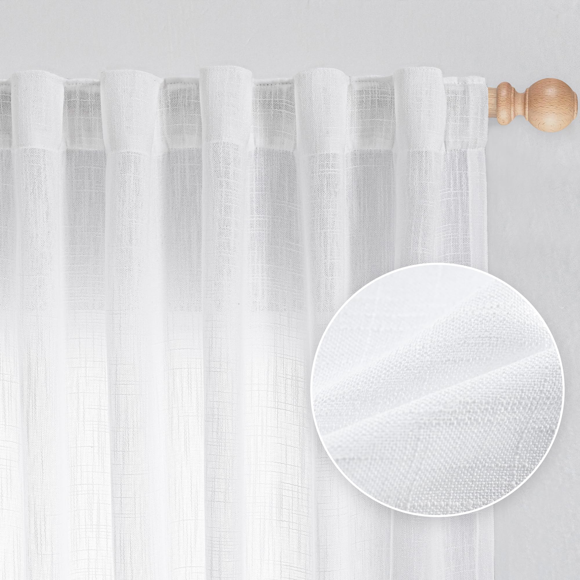 MYSKY HOME Country Curtains for Sliding Glass Door, Back Tab Semi Sheer Curtain Panels Extra Long Floor Length Drapes Linen Texture Soft Touch, 50x108 Inch, Linen, Set of 2