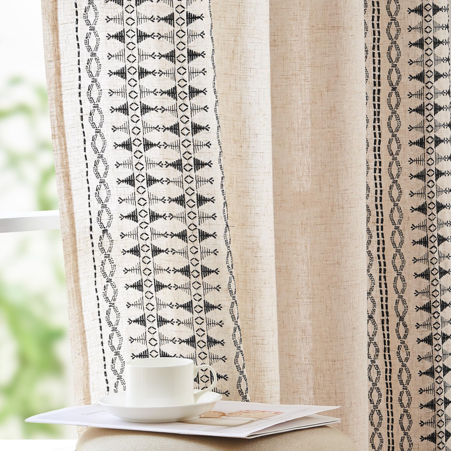 jinchan Weslie Beige Floral Sheer Curtains for Living Room 84 Inch Long Embroidered Voile Farmhouse Linen Curtains for Bedroom Ivory Flower Patterned Cottage Core Window Drapes 2 Panels Ivory on Beige