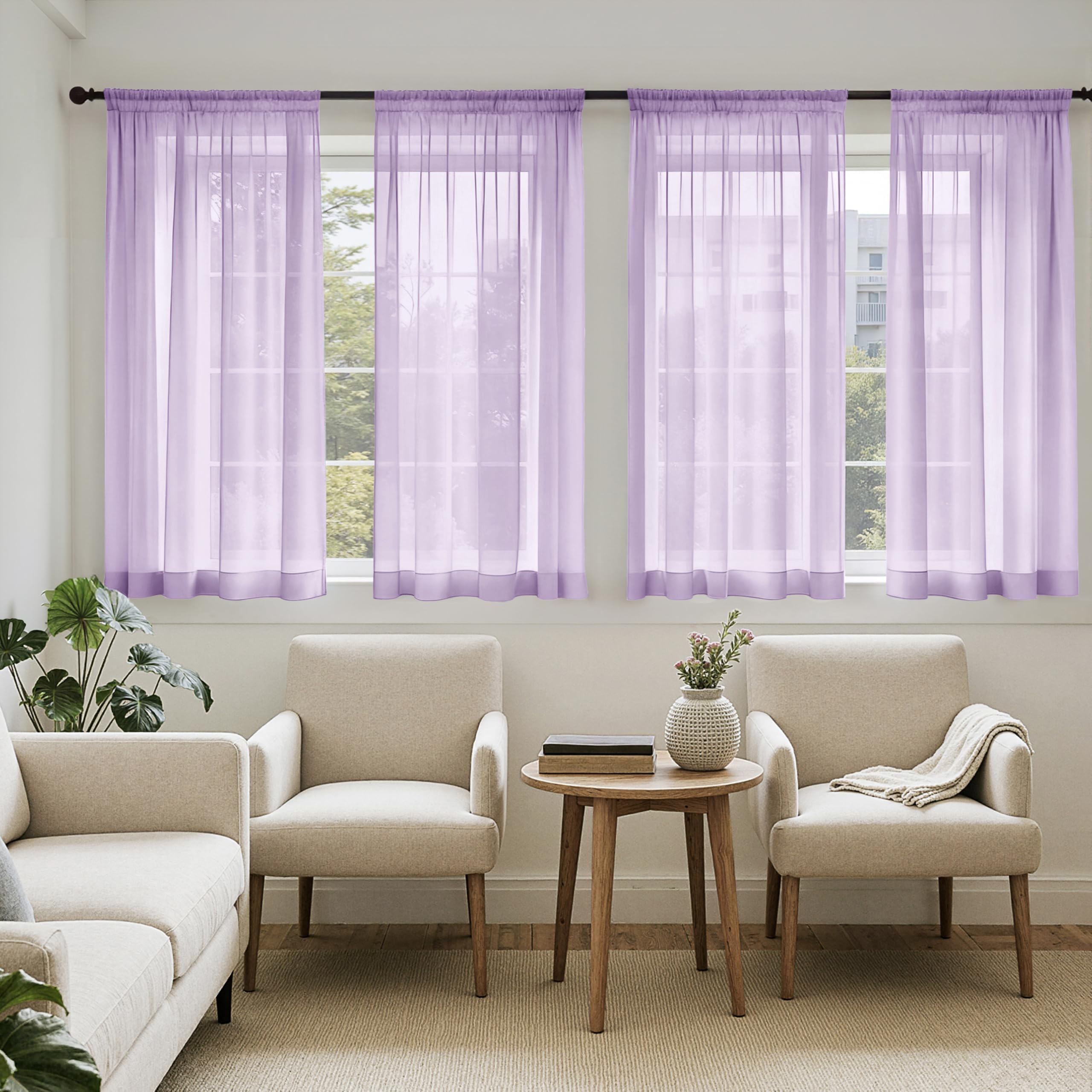 MIULEE White Sheer Curtains 105 Inches Long, 4 Panels Set, Light Filtering Voile Rod Pocket Drapes, Airy Soft Fabric Window Treatments for Living Room and Bedroom, 42 x 105 Inches