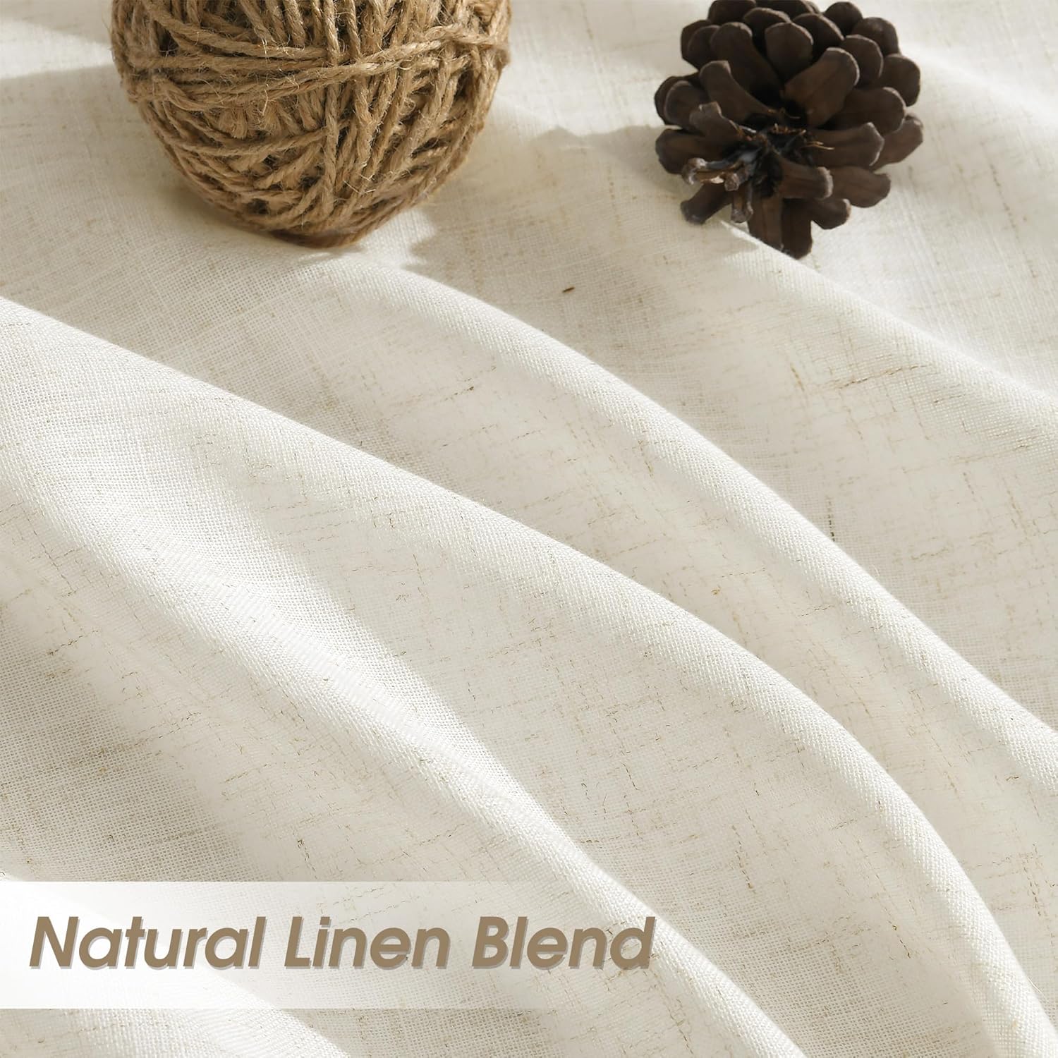 Nanspring Linen Curtains 80 Inches Long for Living Room Semi Sheer Light Filtering Curtain Back Tab Neutral Boho Modern Farmhouse Window Drapes for Bedroom 52x80 2 Panels Cream Ivory Beige Natural