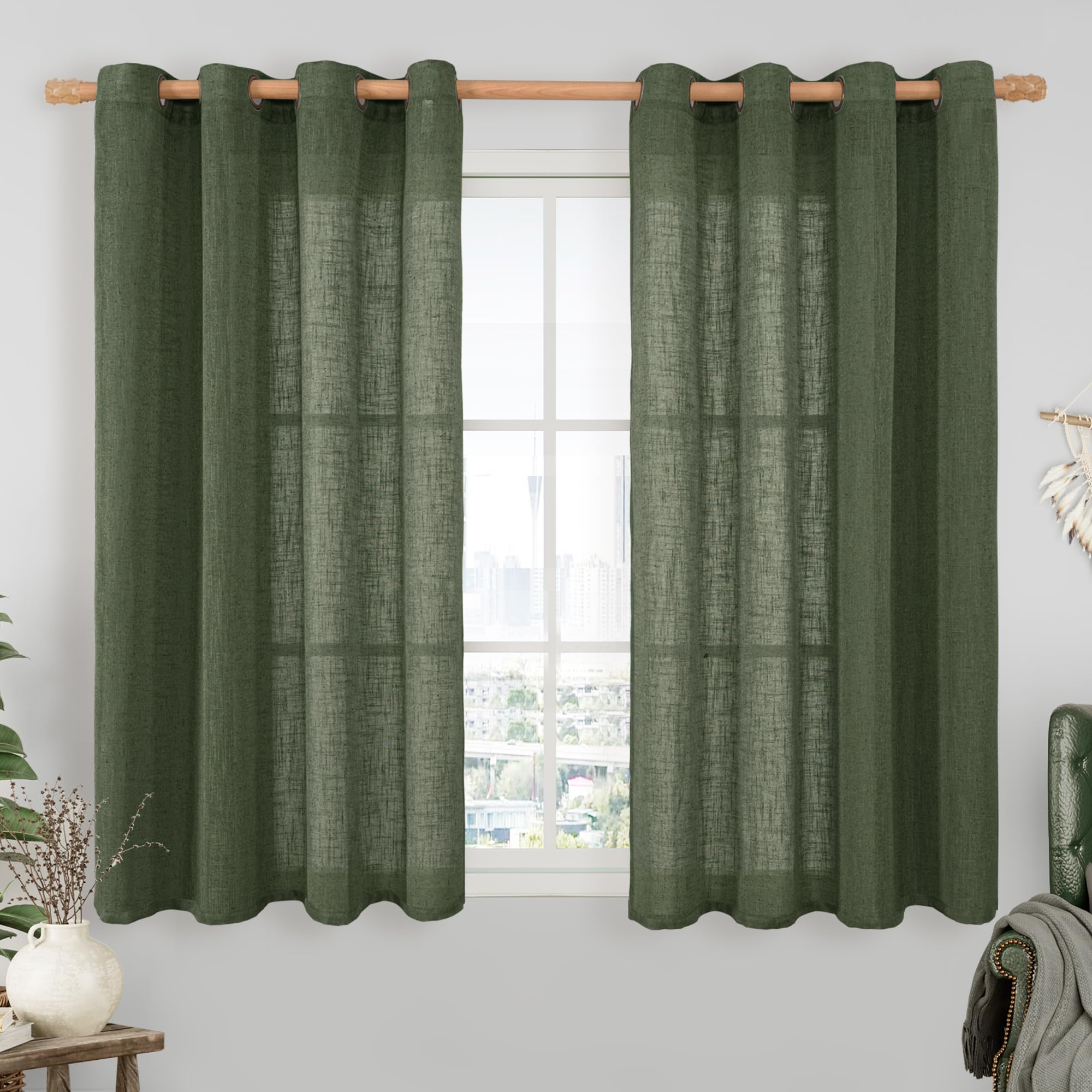 LAMIT Natural Cream Ivory Long Linen Curtains for Living Room, 108 inches Long Bronze Grommet Light Filtering Window Textured Neutral Sheer Drapes for Bedroom Farmhouse, 2 Panels, 52 x 108 Inch