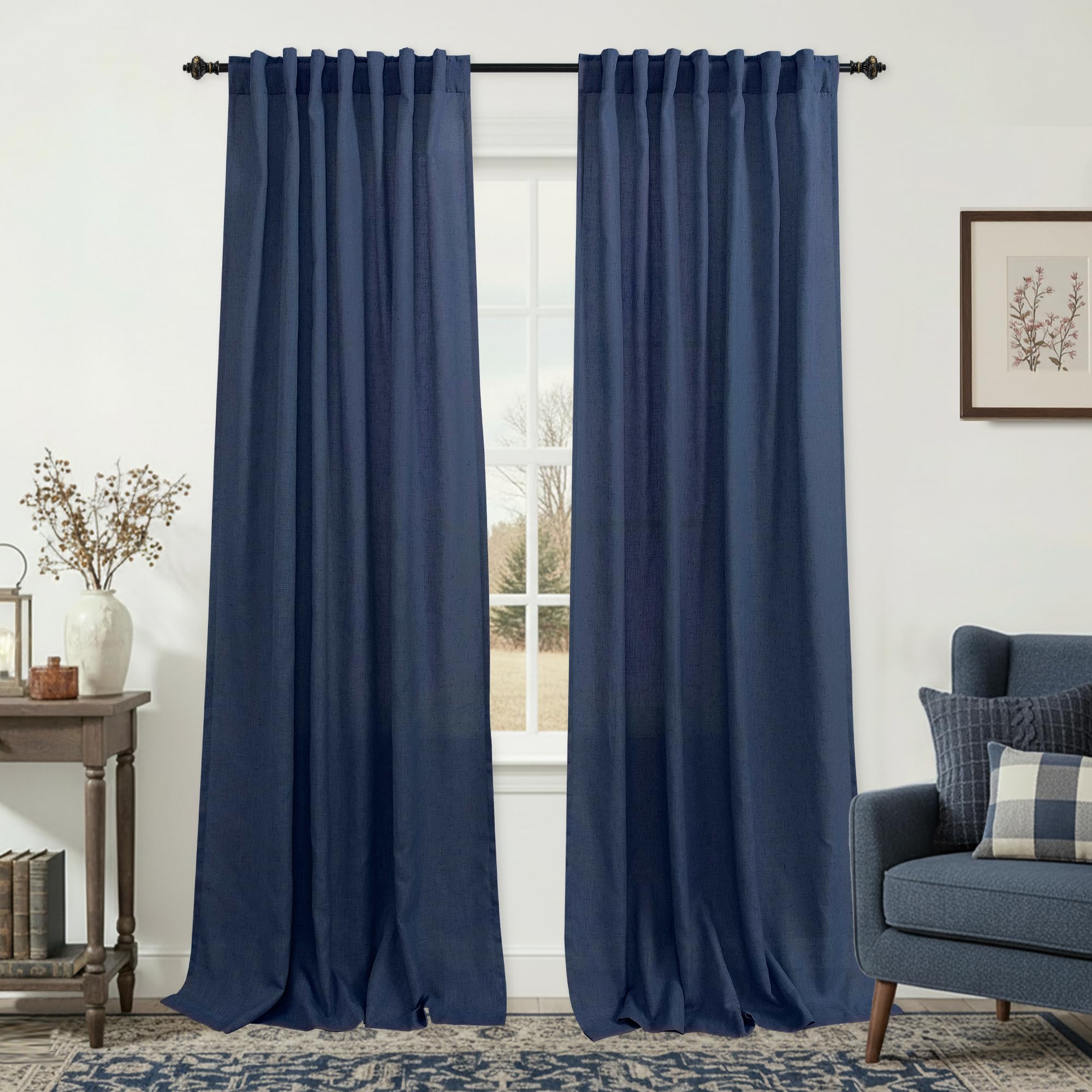 KOUFALL 92 Inch Curtains for Living Room 2 Panels Set,Light Filtering Farmhouse Boho Linen Semi Sheer Curtain Drapes 92 Inches Long for Bedroom,Cream Ivory