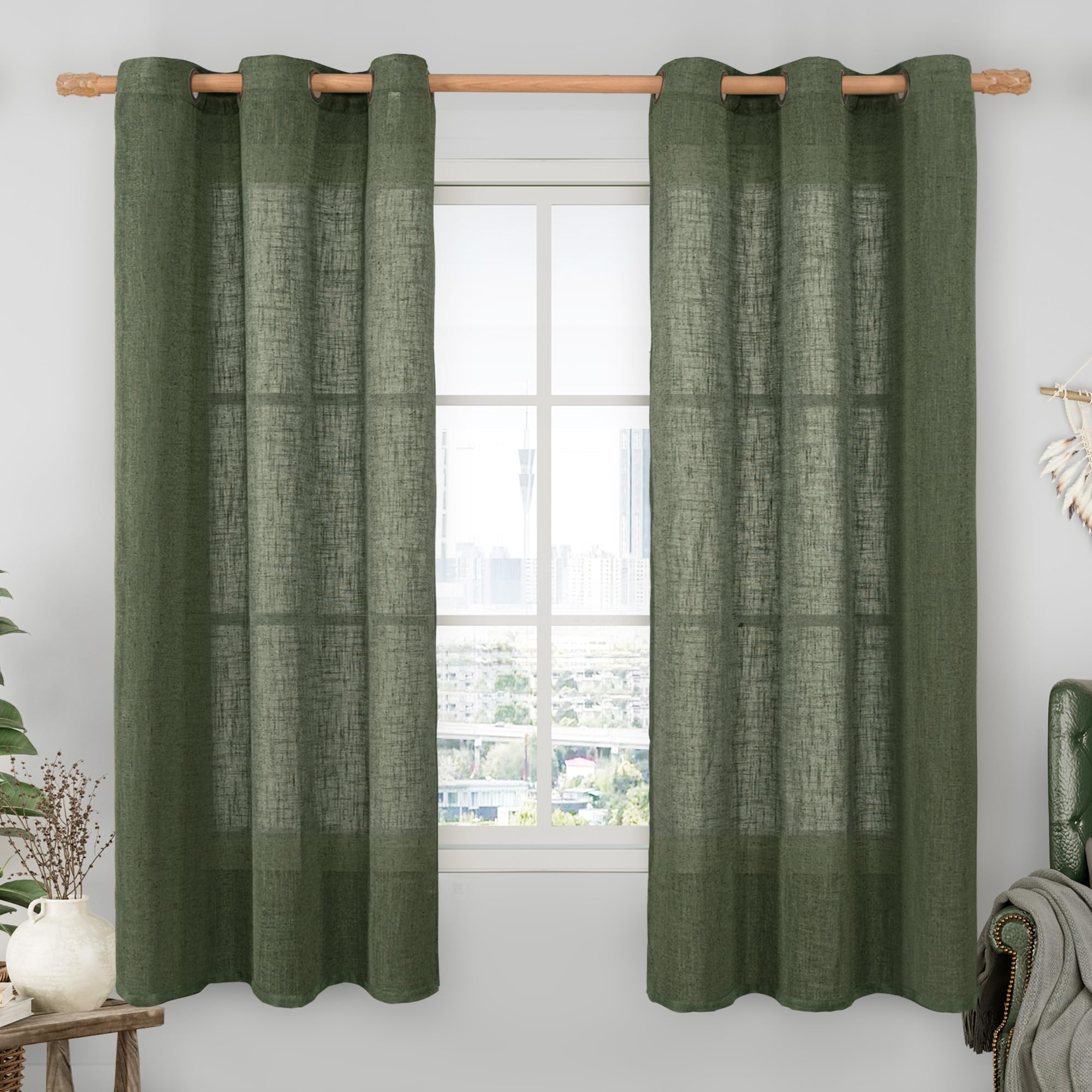 LAMIT Natural Cream Ivory Long Linen Curtains for Living Room, 108 inches Long Bronze Grommet Light Filtering Window Textured Neutral Sheer Drapes for Bedroom Farmhouse, 2 Panels, 52 x 108 Inch