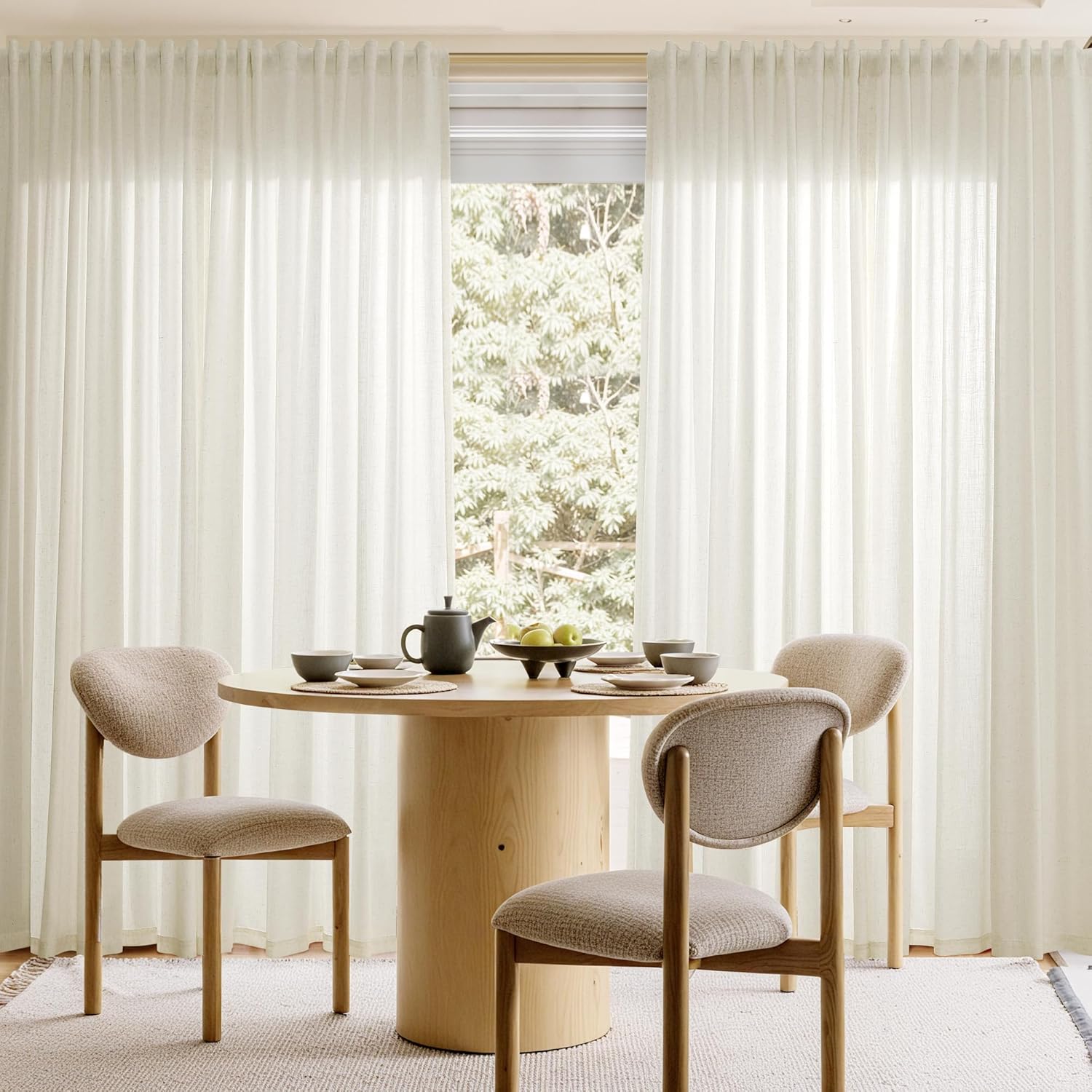 Nanspring Linen Curtains 80 Inches Long for Living Room Semi Sheer Light Filtering Curtain Back Tab Neutral Boho Modern Farmhouse Window Drapes for Bedroom 52x80 2 Panels Cream Ivory Beige Natural