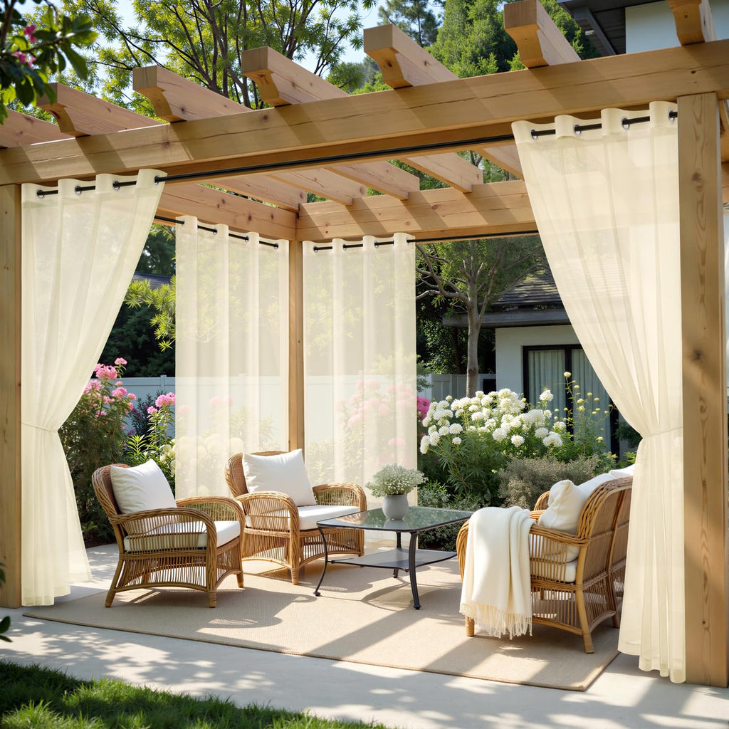 MIULEE White Outdoor Curtain for Patio Waterproof, 4 Panels Grommet Outside Sheer Curtains for Gazebo/Pergola/Cabana/Porch/Balcony, 54 x 108 Inch Long