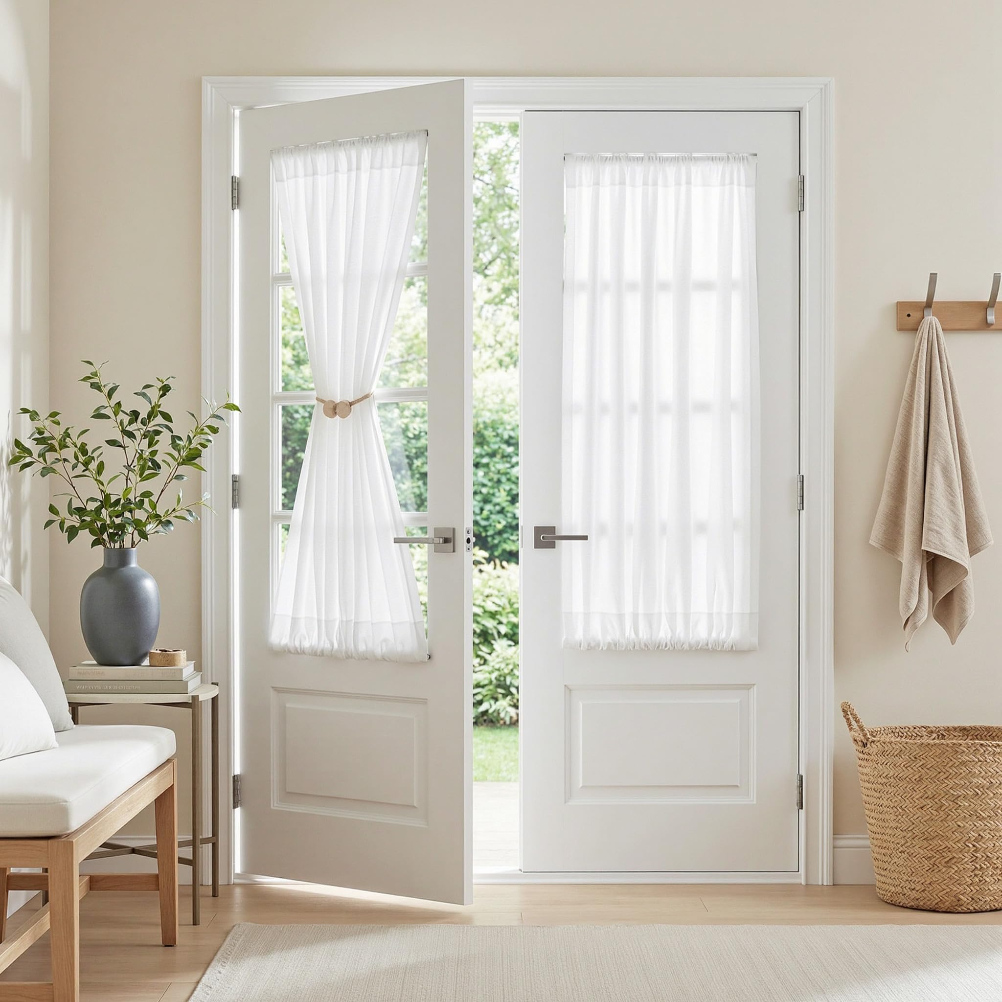 MYSKY HOME Country Curtains for Sliding Glass Door, Back Tab Semi Sheer Curtain Panels Extra Long Floor Length Drapes Linen Texture Soft Touch, 50x108 Inch, Linen, Set of 2