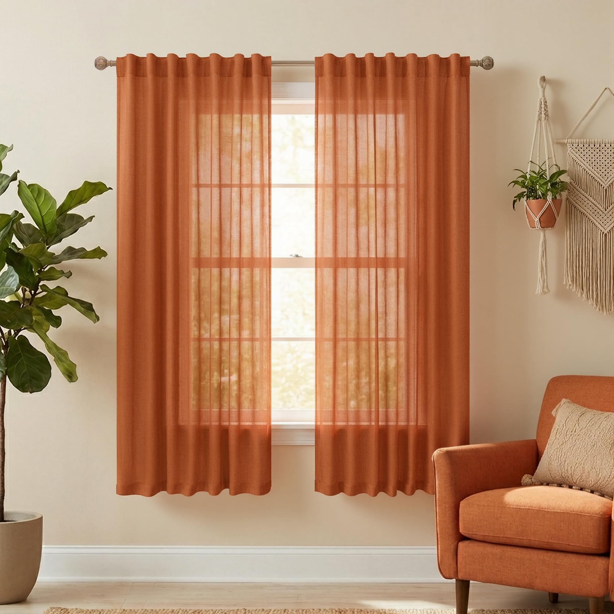 KOUFALL 92 Inch Curtains for Living Room 2 Panels Set,Light Filtering Farmhouse Boho Linen Semi Sheer Curtain Drapes 92 Inches Long for Bedroom,Cream Ivory