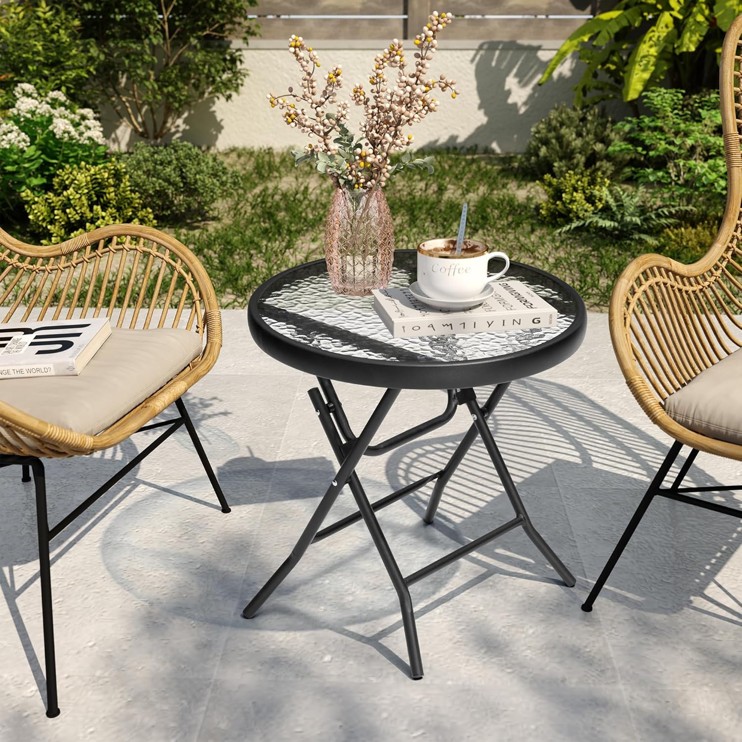 Outdoor Side Table - Small Patio End Table All Weather, Patio Furniture Sets and Outside Furniture for Pool, Balcony, Deck, Porch, Black