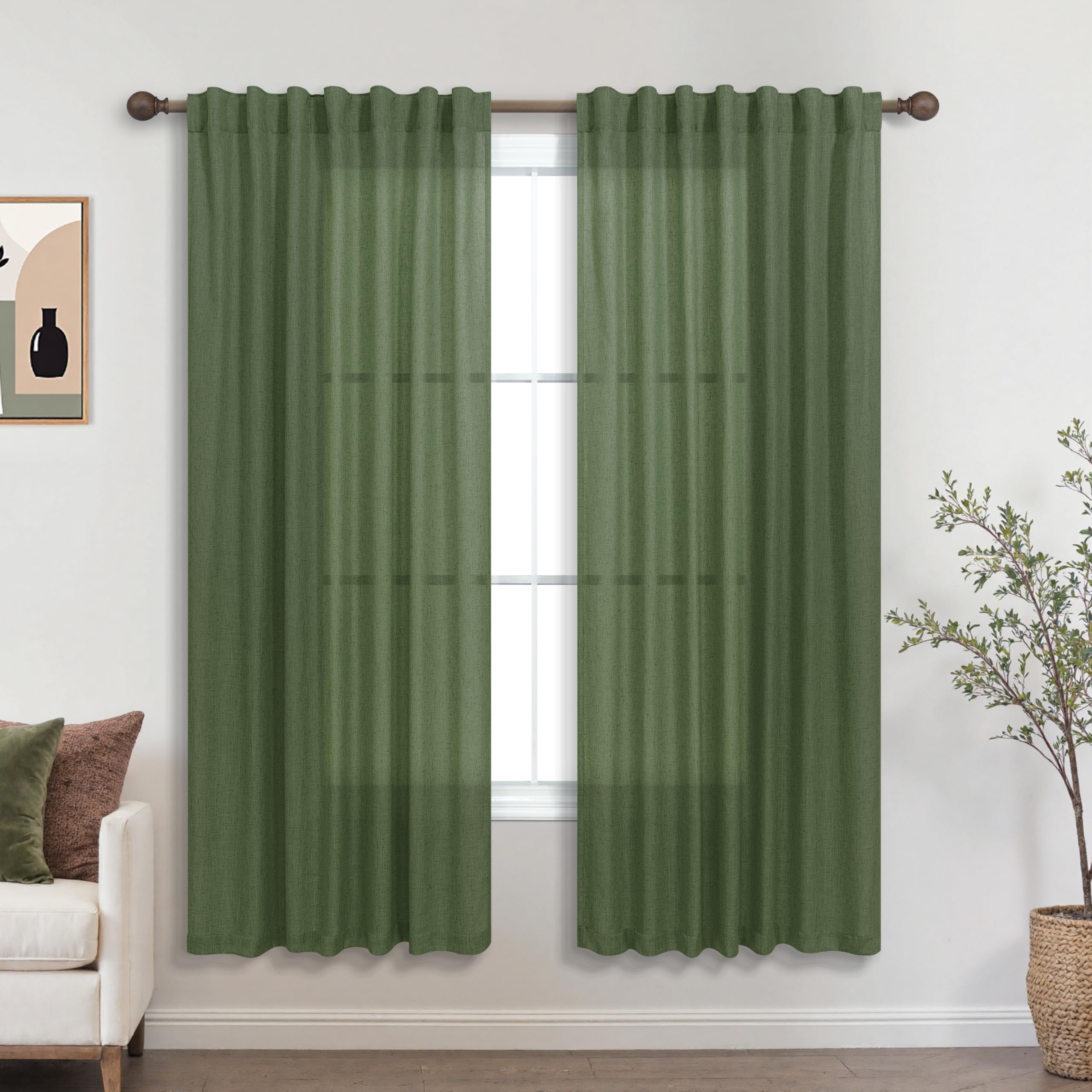KOUFALL 92 Inch Curtains for Living Room 2 Panels Set,Light Filtering Farmhouse Boho Linen Semi Sheer Curtain Drapes 92 Inches Long for Bedroom,Cream Ivory