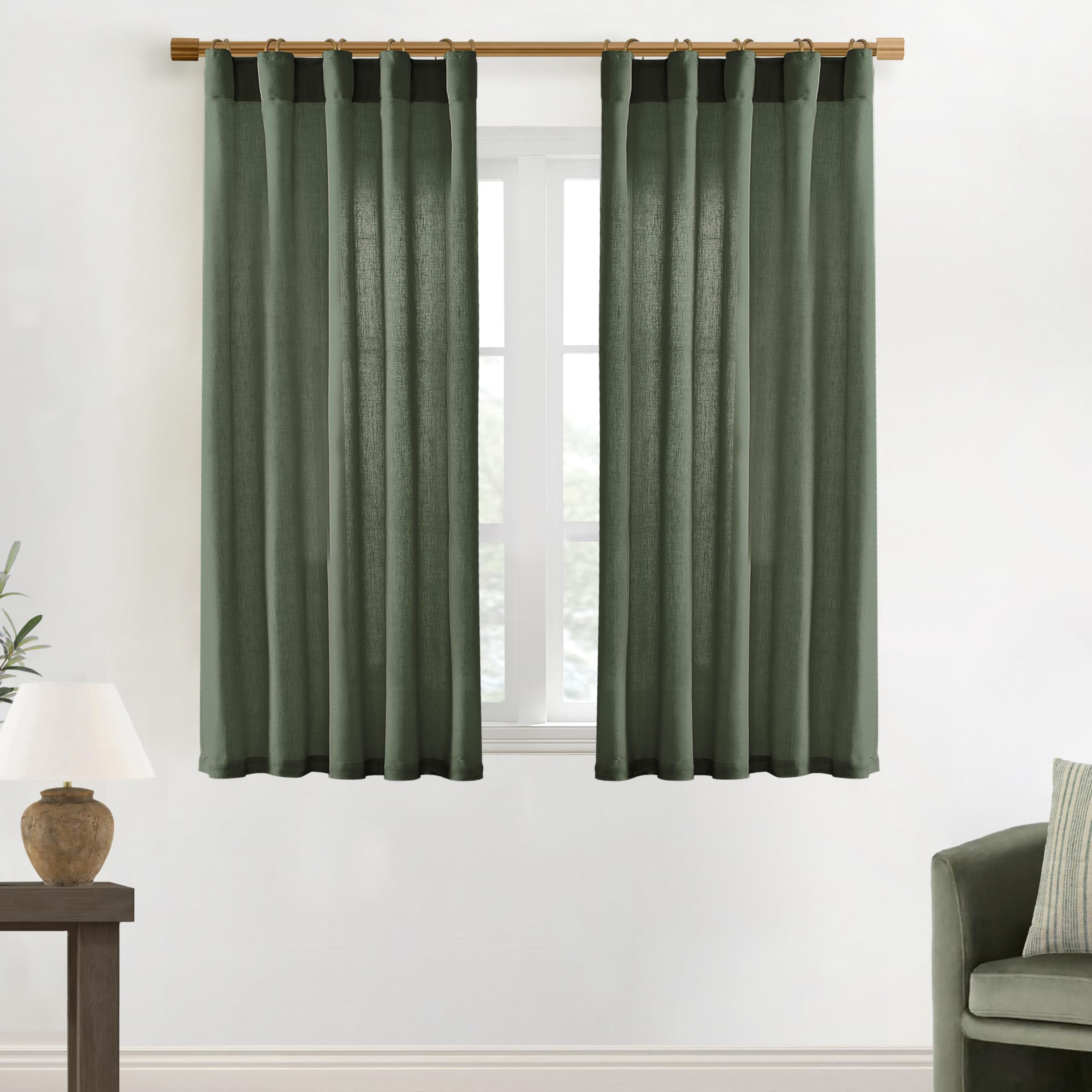 XTMYI 90 Inches Long Sheer Linen Curtains 2 Panels Set,Hook Tape Back Tab Semi Sheer Cotton Blend Fabric Modern Cottage Core Cottagecore Curtain Drapes for Living Room Bedroom,50x90 in Length